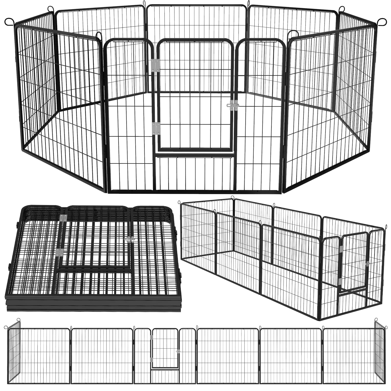 Ofika Heavy Duty Metal Dog Playpen For Medium/Small Animals, 8 Panels 32   Height X 27'' Width, Dog Fence Exercise Pen With Door