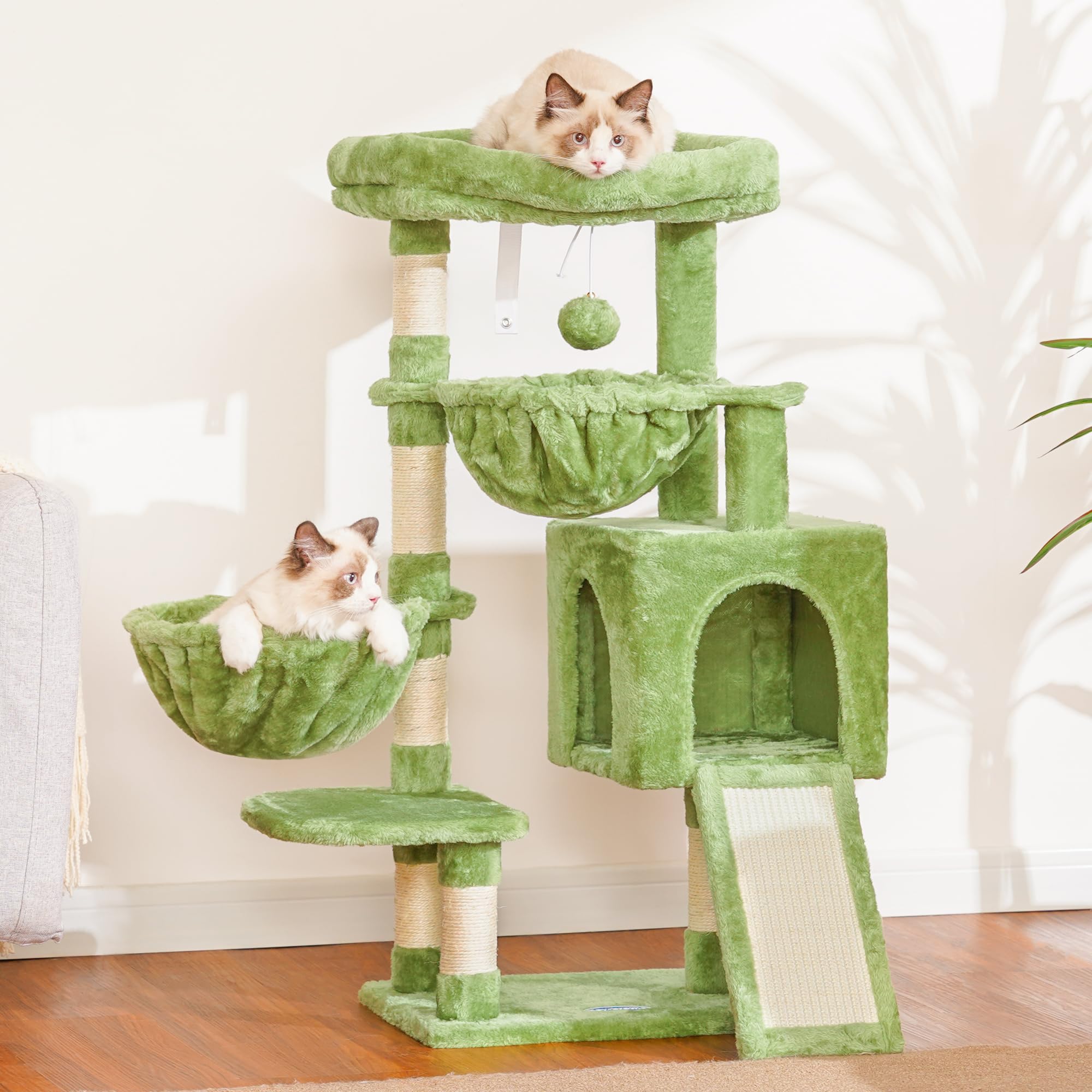 Hey-Brother Cat Tree, Cat Tower For Indoor Cats, Cat House With Large Padded Bed, Cozy Condo, Hammocks, Sisal Scratching Posts,