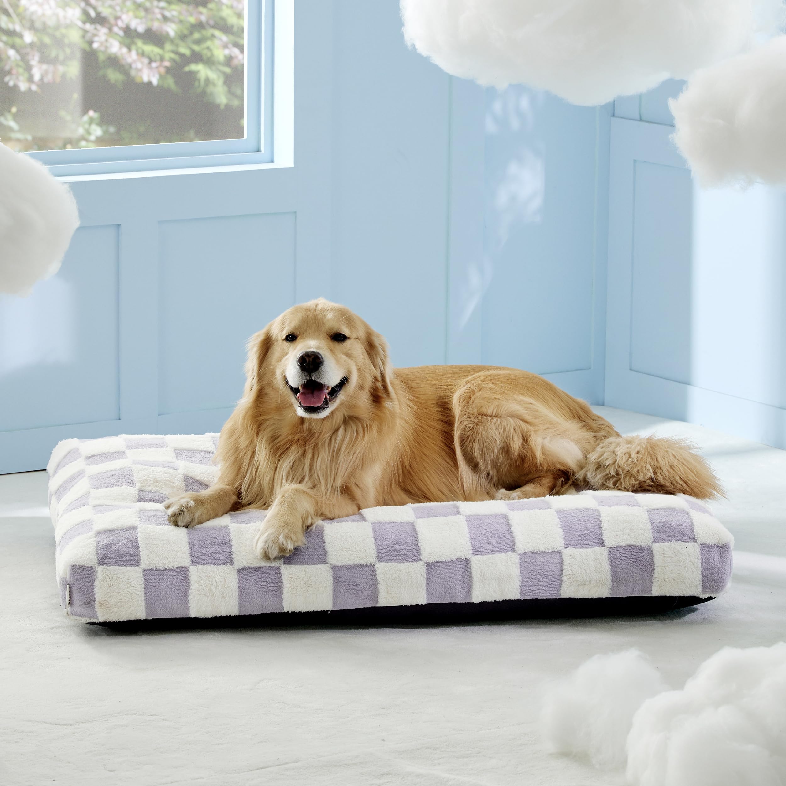 Lesure Extra Large Dog Bed-Thick Shredded Chopped Foam Pet Bed Indoor With Removable Cover, Cute Modern Fuzzy Plush & Anti Slip