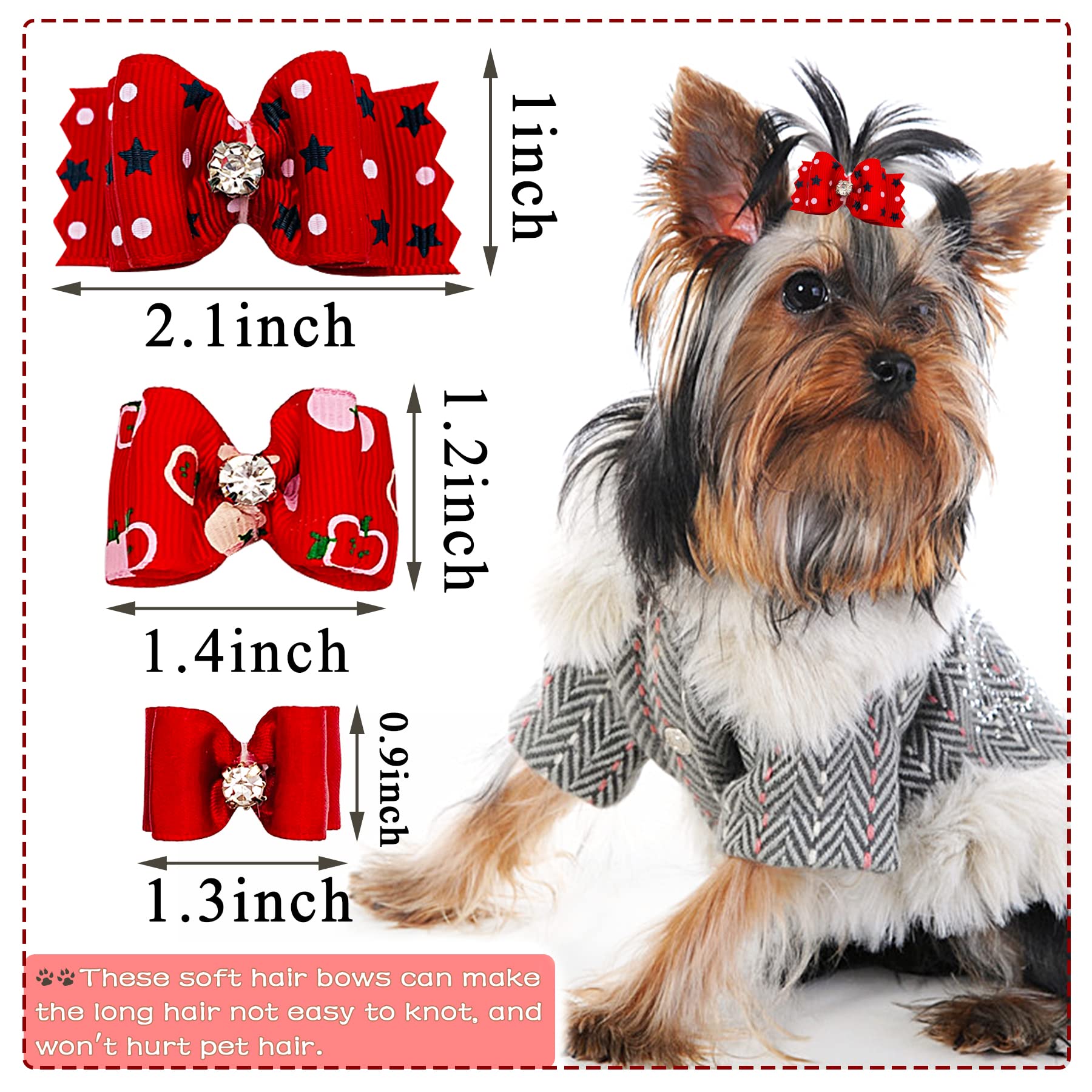 Pet Show Mixed Styles Pet Cat Puppy Topknot Small Dog Hair Bows With Rubber Bands Grooming Accessories Red Pack Of 20