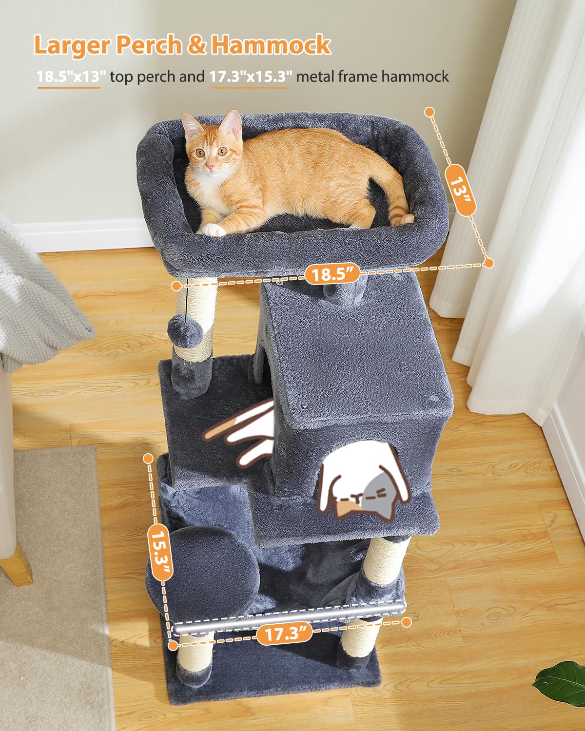 Pequlti 45.7'' Cat Tree For Indoor Cats With Metal Frame Big Hammock, Cat Tower For Small Or Medium Cats With Cat Condo House, W