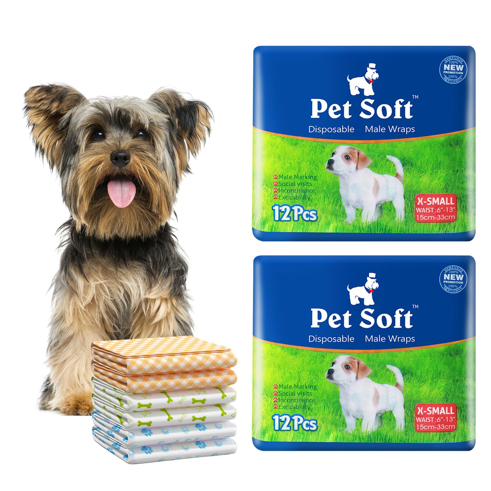 Pet Soft Disposable Male Dog Wraps - Dog Diapers For Male Dogs, Puppy Diapers 24Pcs Xsmall