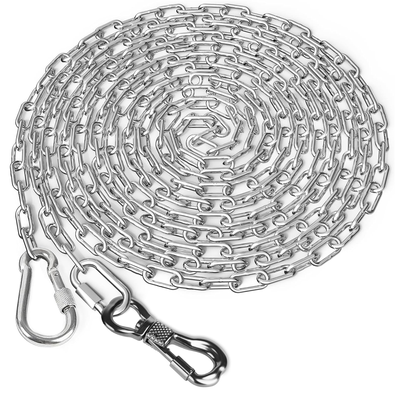 Tresbro Heavy Duty Dog Chains For Outside, 15Ft Stainless Steel Tie Out Cable With Swivel Hook For Small Medium Dogs, Metal Chew