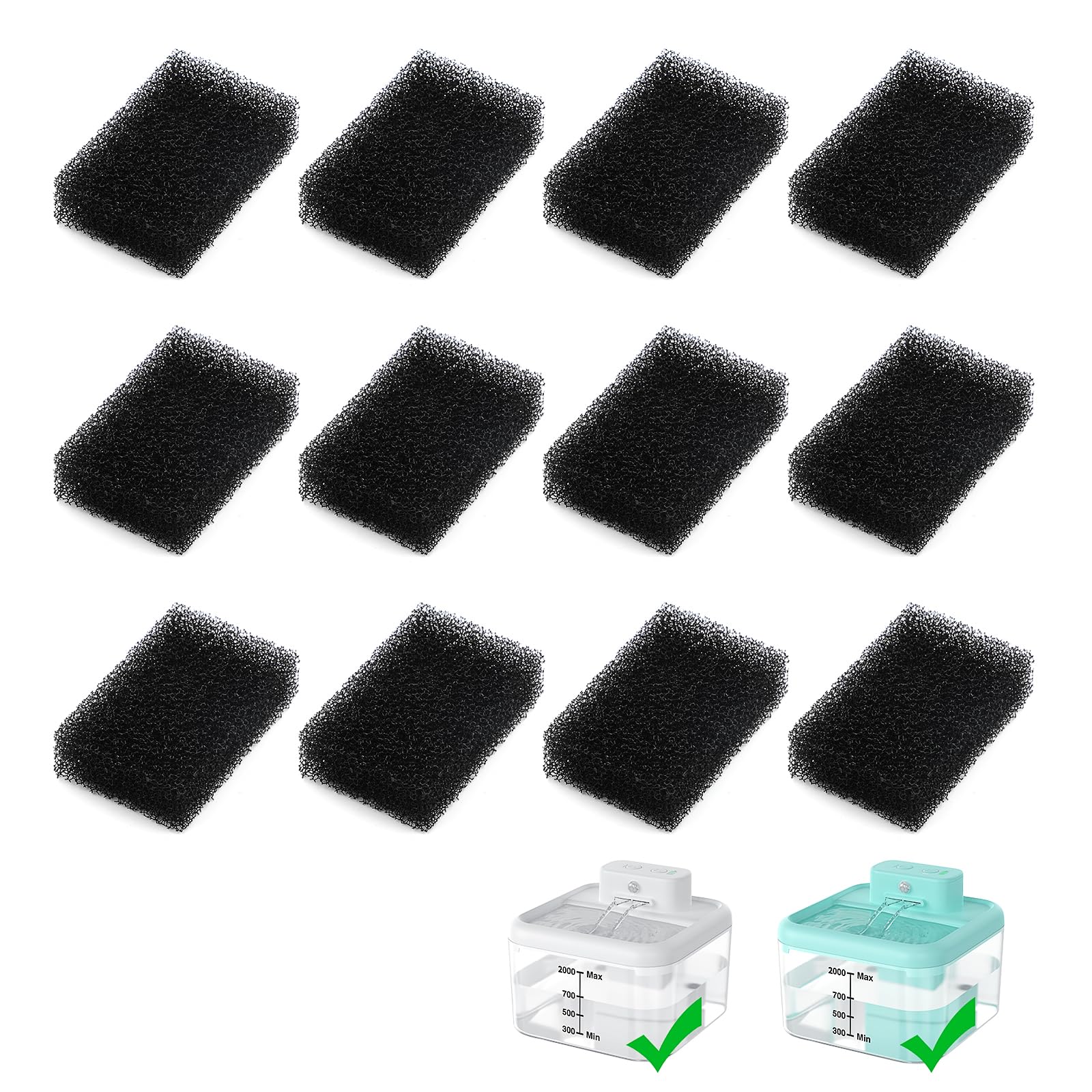 Cat Water Fountain Filter, 12 Pack Cat Fountain Filter Replacement Sponges Set For 68Oz Automatic Pet Fountain Cat Water Dispens