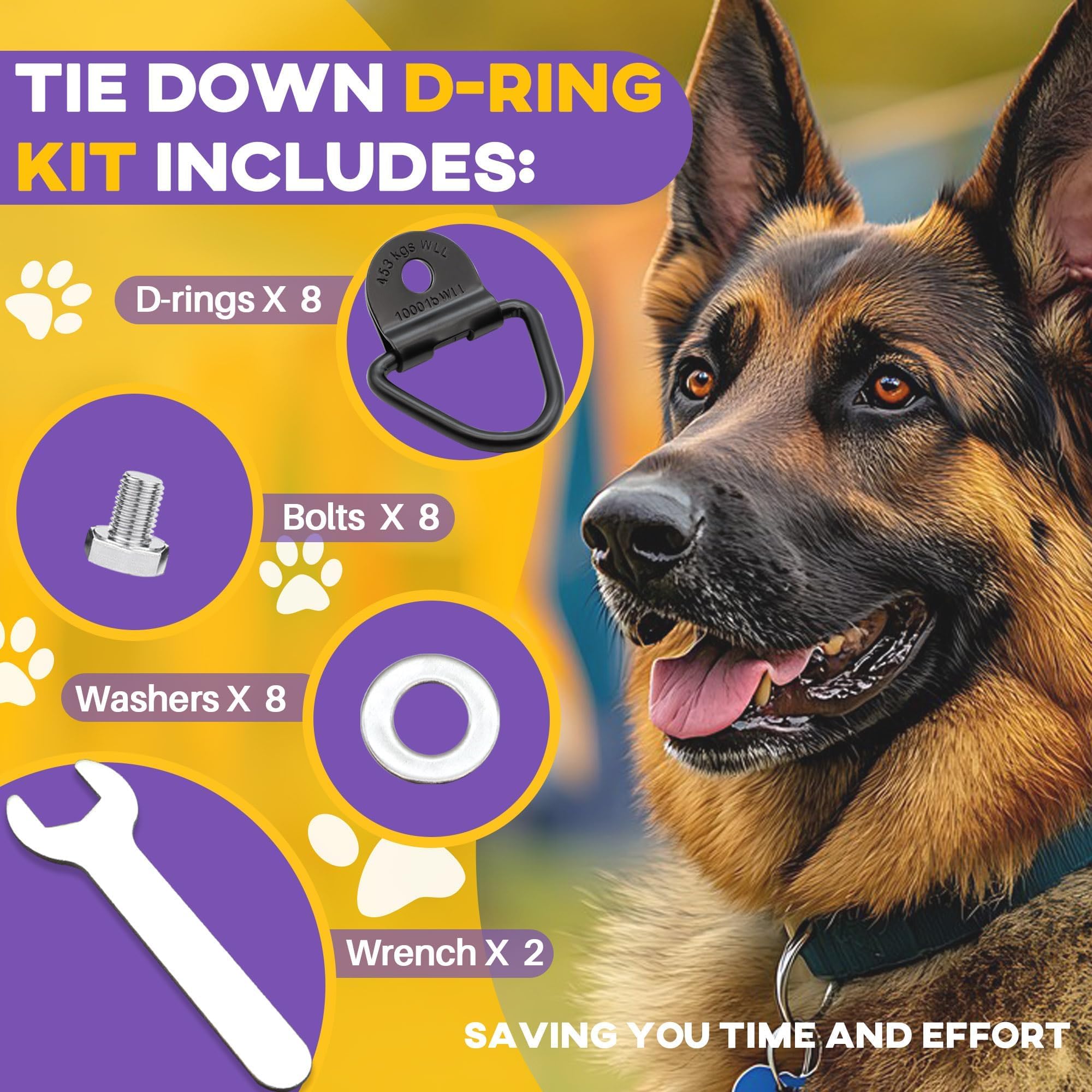 Terixe 8 Pack Tie Down Kit For Ruffland Kennel - Tie Down D-Ring Kit, 1000Lb Load Capacity, With Wrench - Easy Installation, Com