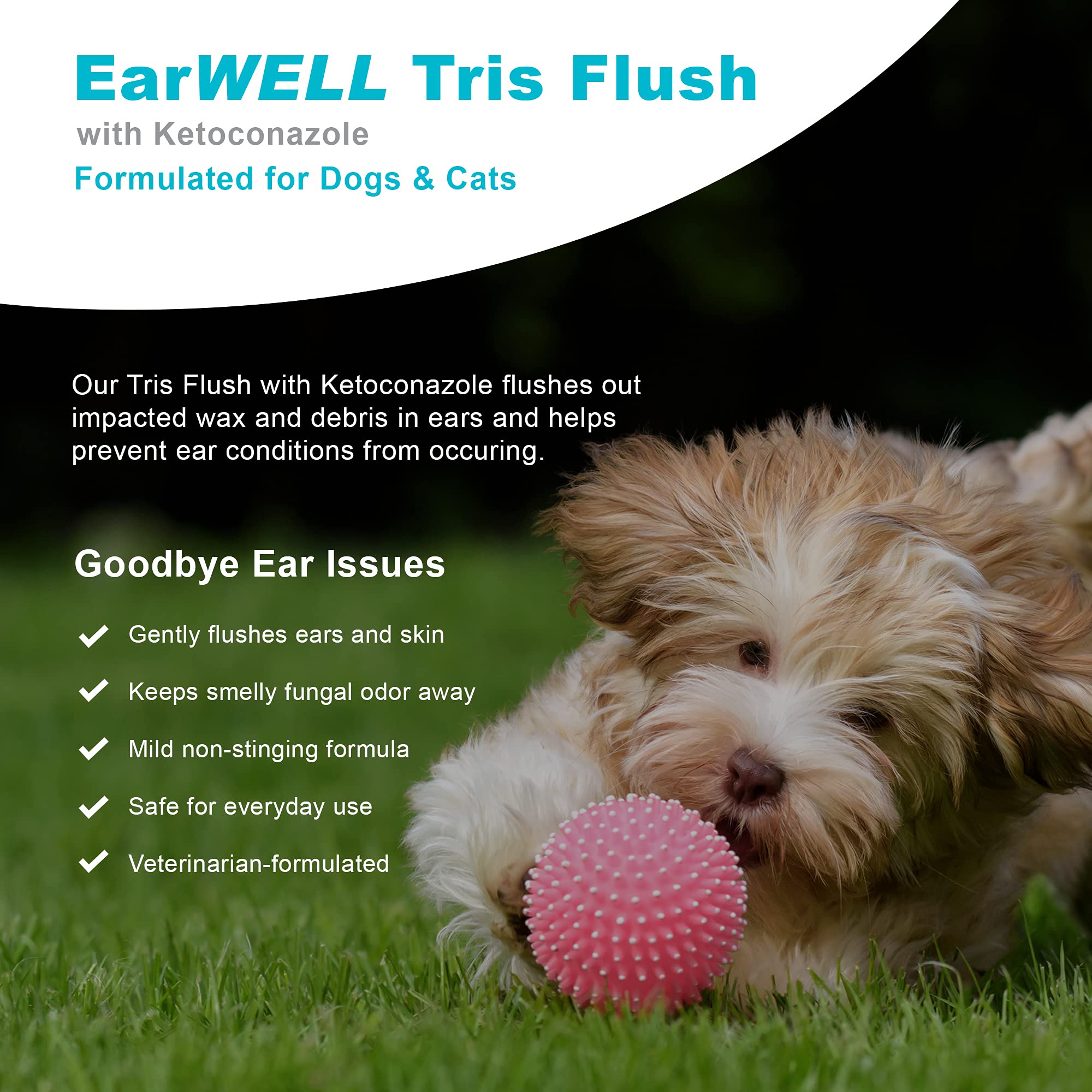 VetWELL Dog Ear Cleaner & Infection Treatment - 12oz Tris Otic Cleanser for Dogs & Cats, Eliminates Odor & Relieves Infections