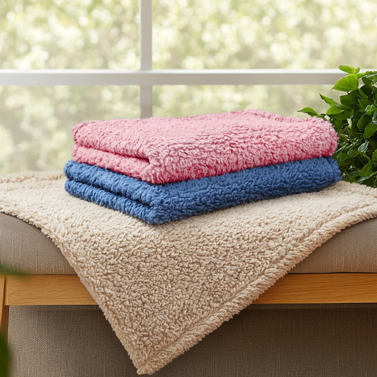 Luciphia 1 Pack 3 Calming Dog Blanket Fluffy Premium Fleece Pet Blankets Soft Sherpa Throw for Dogs Puppy Cat Beige/Pink/HazeBlu