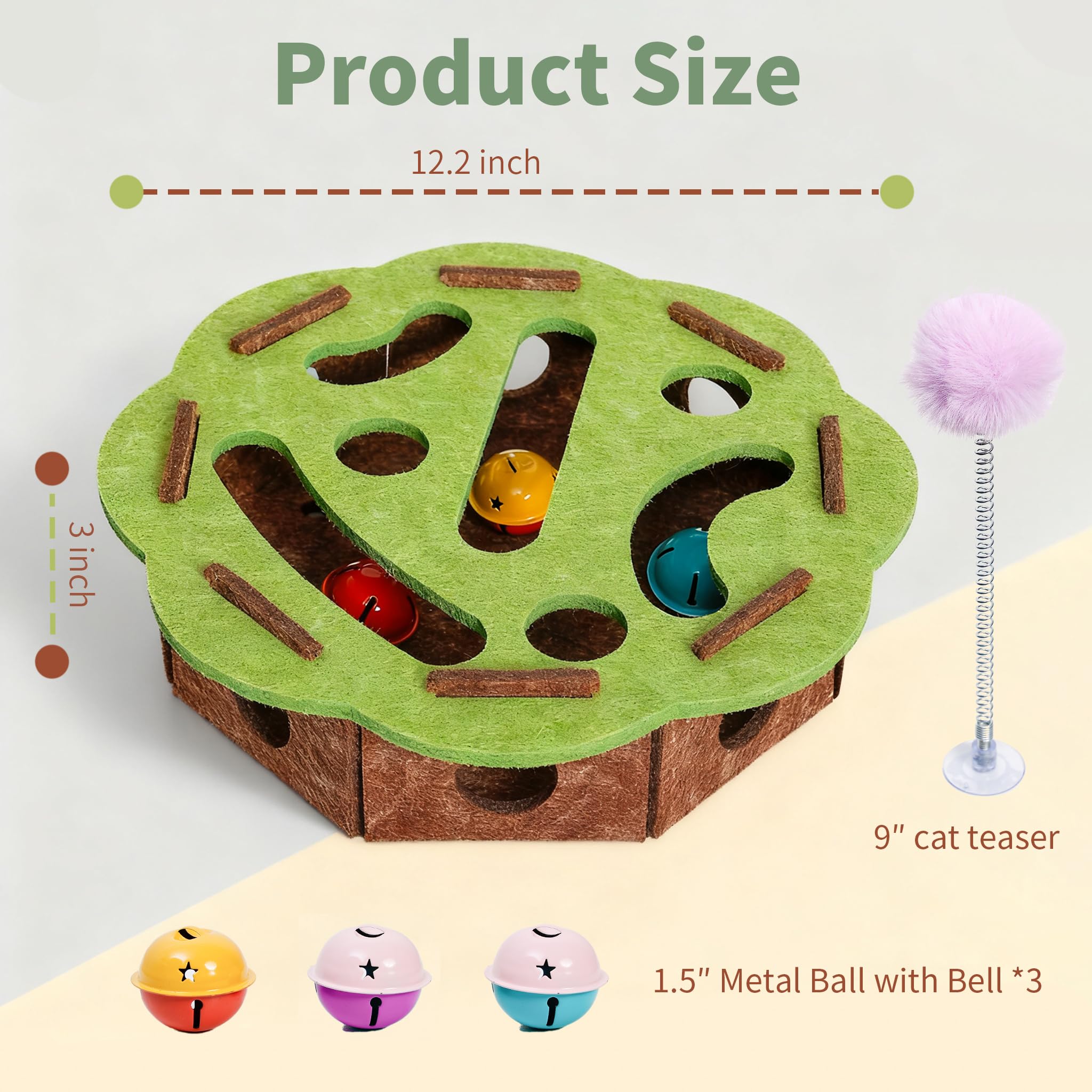 Interactive Cat Puzzle Toy for Indoor Cats, Felt Maze Box with 3 Bell Balls,Self-Play Exercise Toy for Bored Cats, Fun Hide & Se