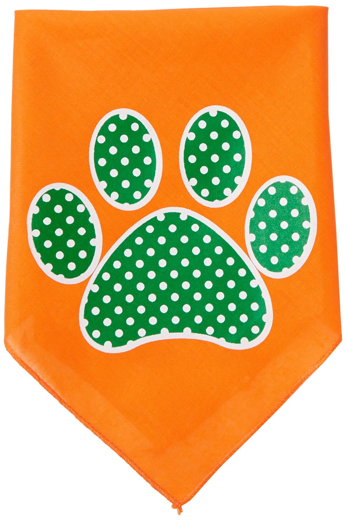 Pet and Dog Bandana Screen Printed, &quot;Green Swiss Dot Paw&quot; Orange Small