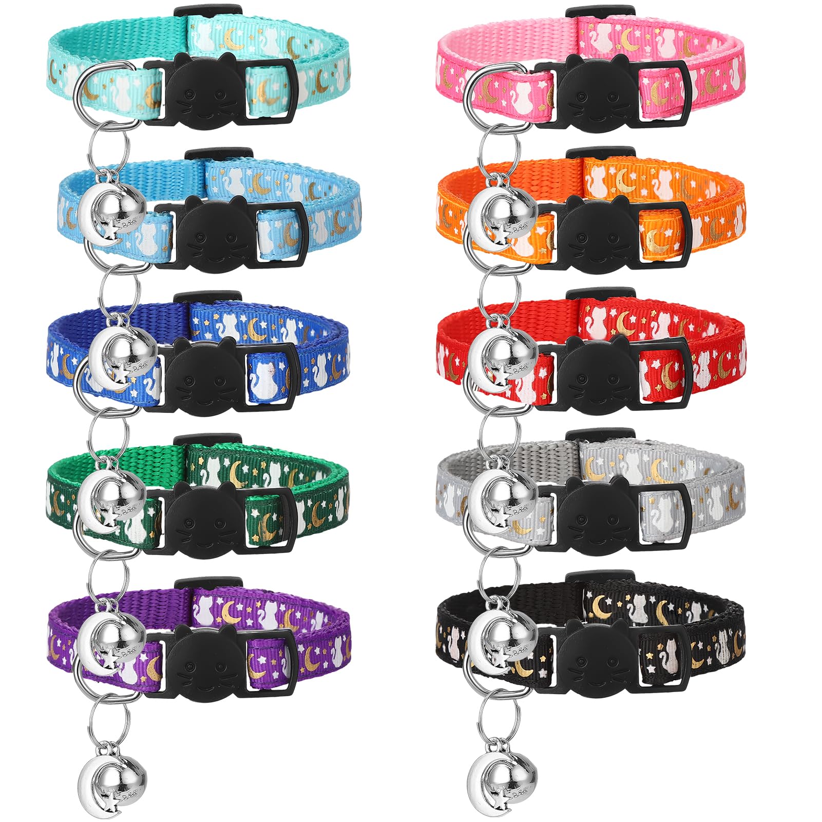 10Pcs Breakaway Cat Collars With Bell Star And Moon Cute Adjustable Kitten Collars With Pendant Glow In The Dark