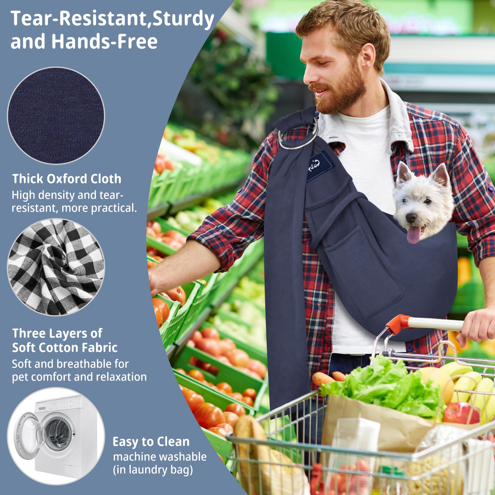 Cuby Dog And Cat Sling Carrier - Hands Free Reversible Pet Papoose Bag - Soft Pouch And Tote Design - Suitable For Puppy, Small