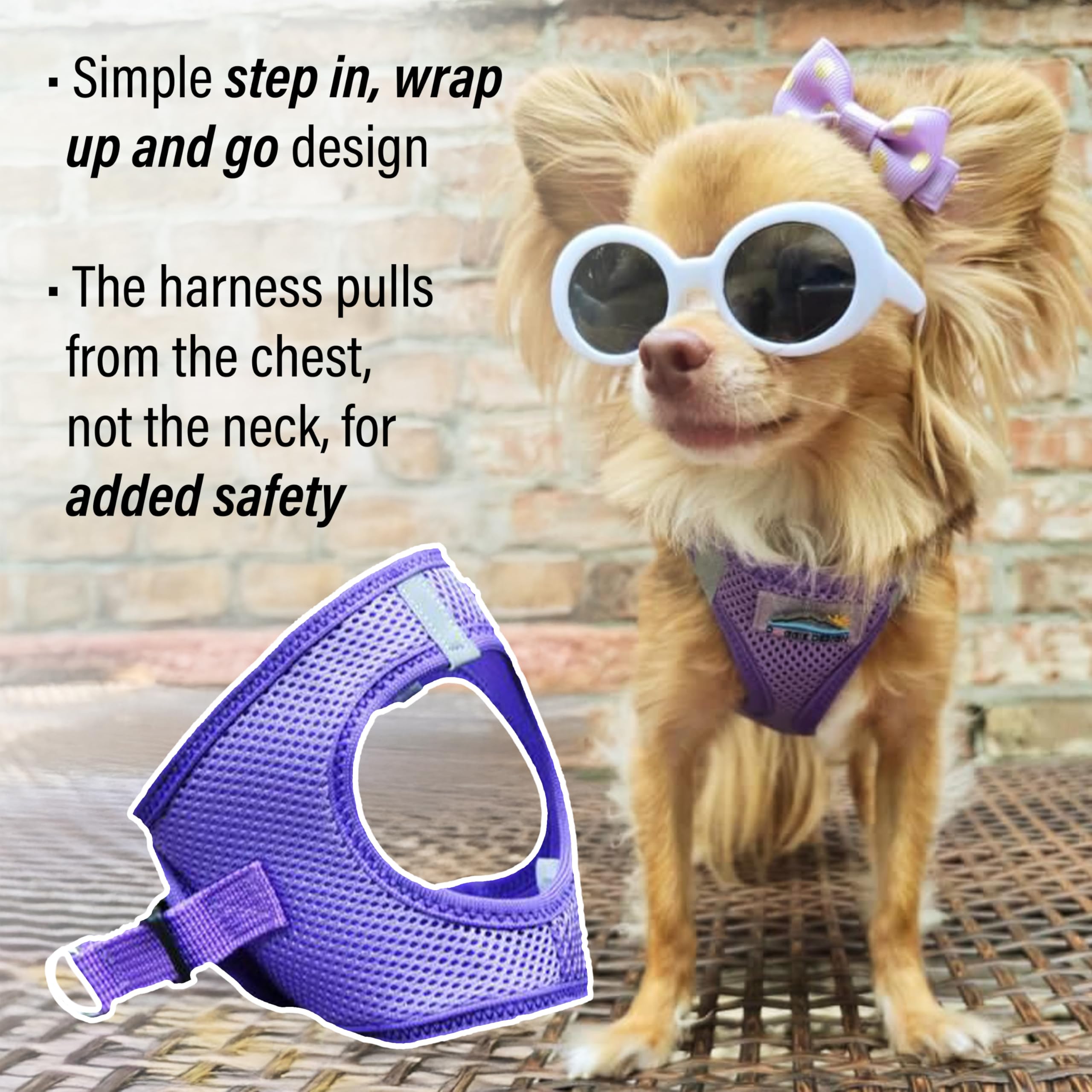 Doggie Design Dog Harness - No Choke Dog Harness, Dog Vest, Mesh Polyester, Pet Harness, Simple Step In And Go Design - Paisley Purple - S