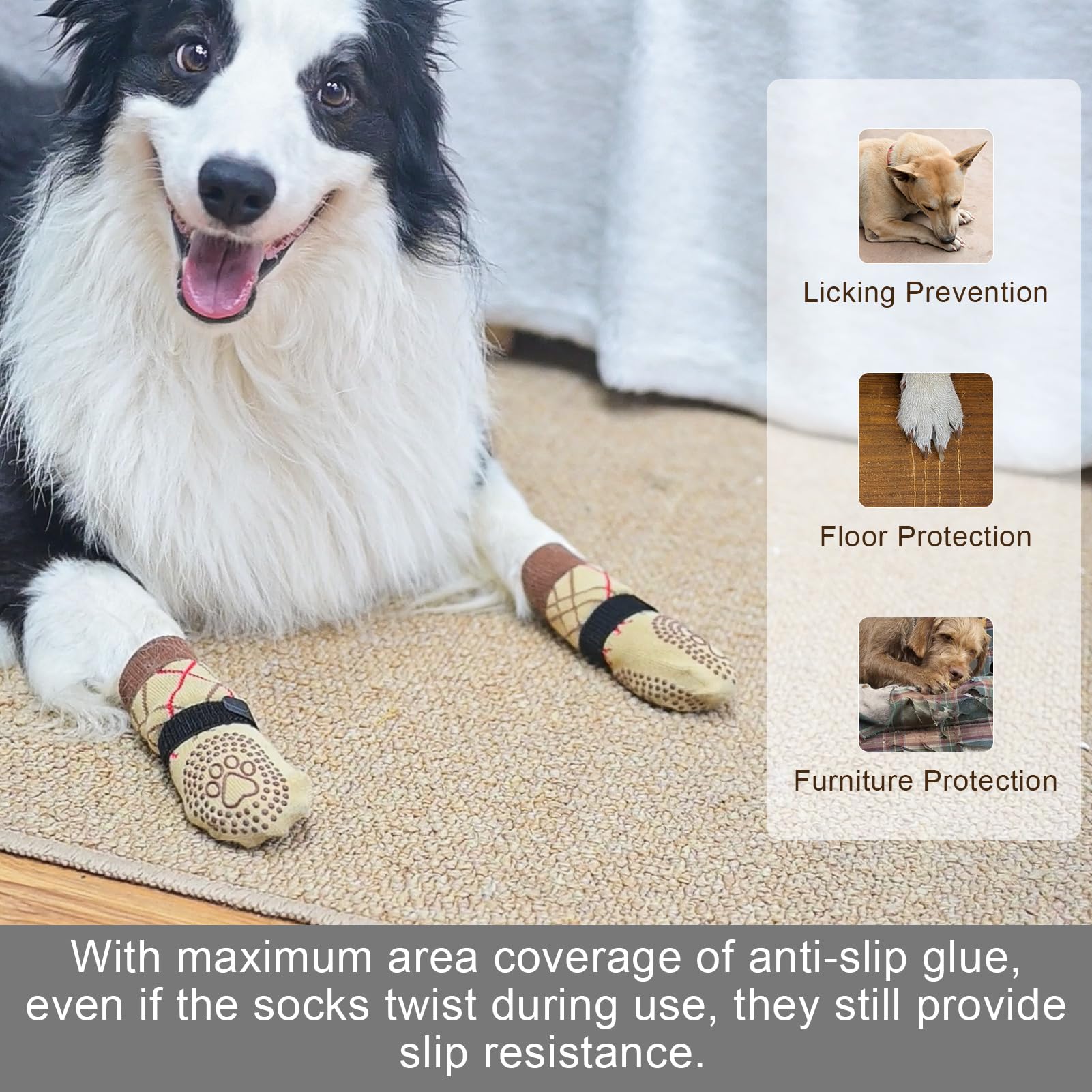 BEAUTYZOO Dog Socks for Hardwood Floors - Anti Slip, Non Slip, Paw Protector - Size L