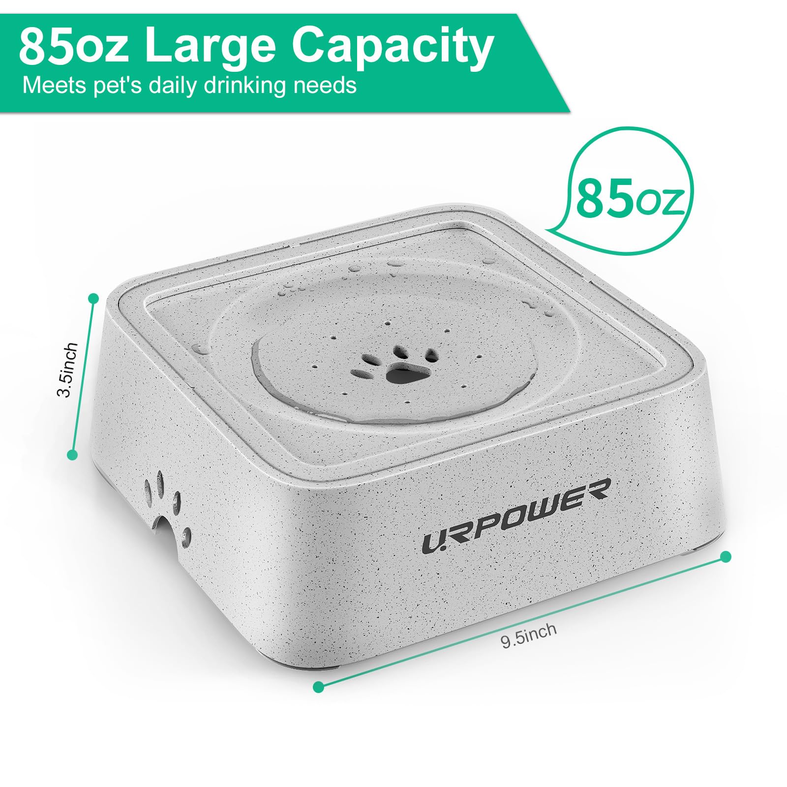 Urpower 2.5L Dog Water Bowl 85Oz Large Capacity No Spill Dog Bowl Cat Water Bowl With Eco-Friendly Material Slow Water Feeder Pe