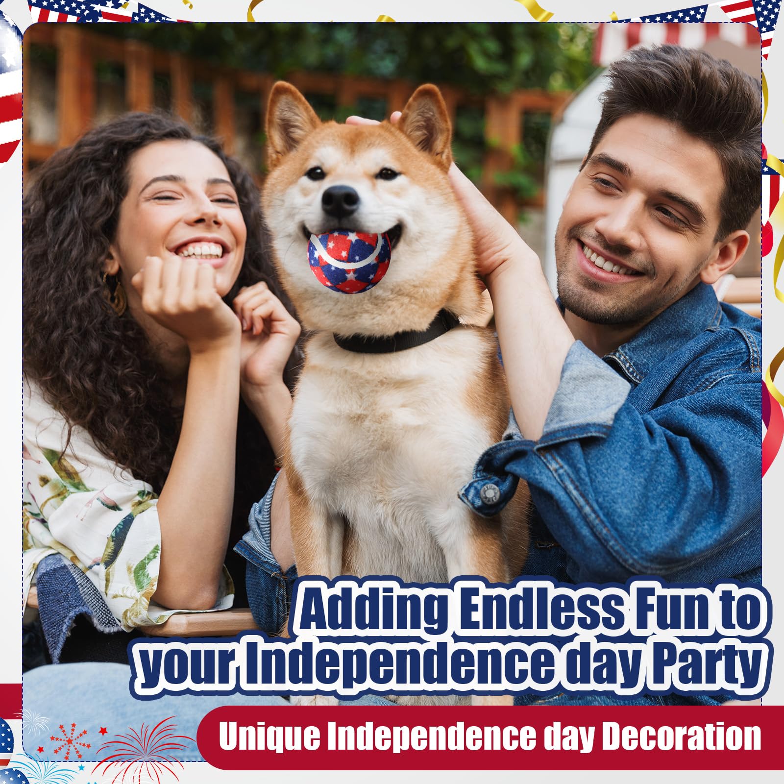 Suilung 36 Pcs Independence Day Dog Squeaky Tennis Balls 2.5 Inch Interactive Pet Toys Ball for Small Medium Large Dog Plush Che