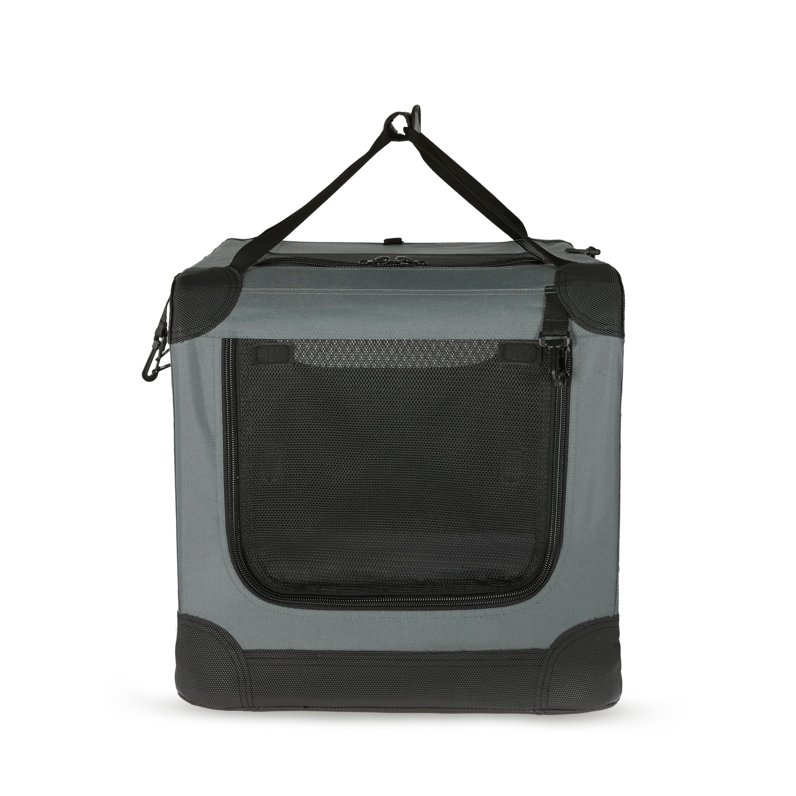 Amazon Basics 4-Doors Portable Soft-Sided Folding Travel Crate Kennel For Cat, Dog, And Other Small Animals, Grey, M 30'' X 21''