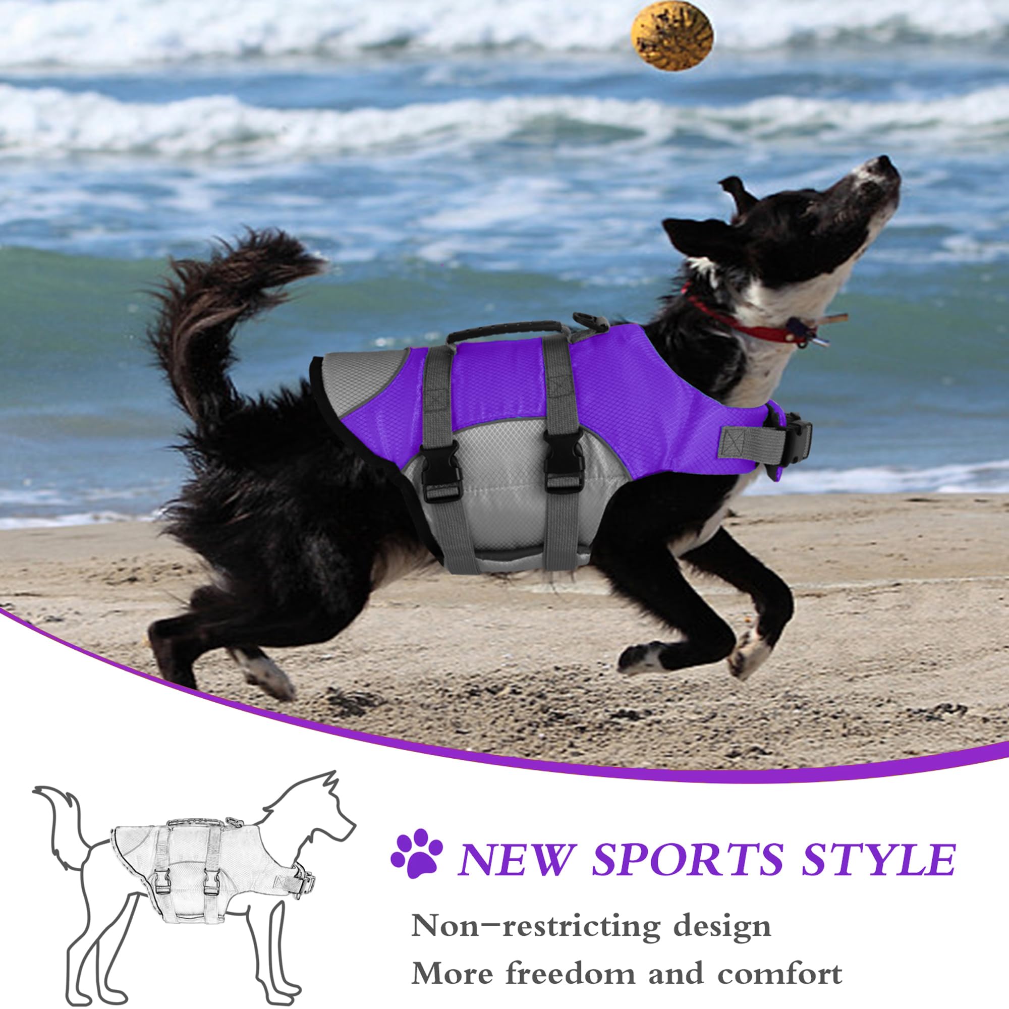 Dogcheer Dog Life Jacket, Reflective Dog Life Vest For Swimming Boating, Adjustable Puppy Swim Vest Ripstop Pfd Floating Vest Pr