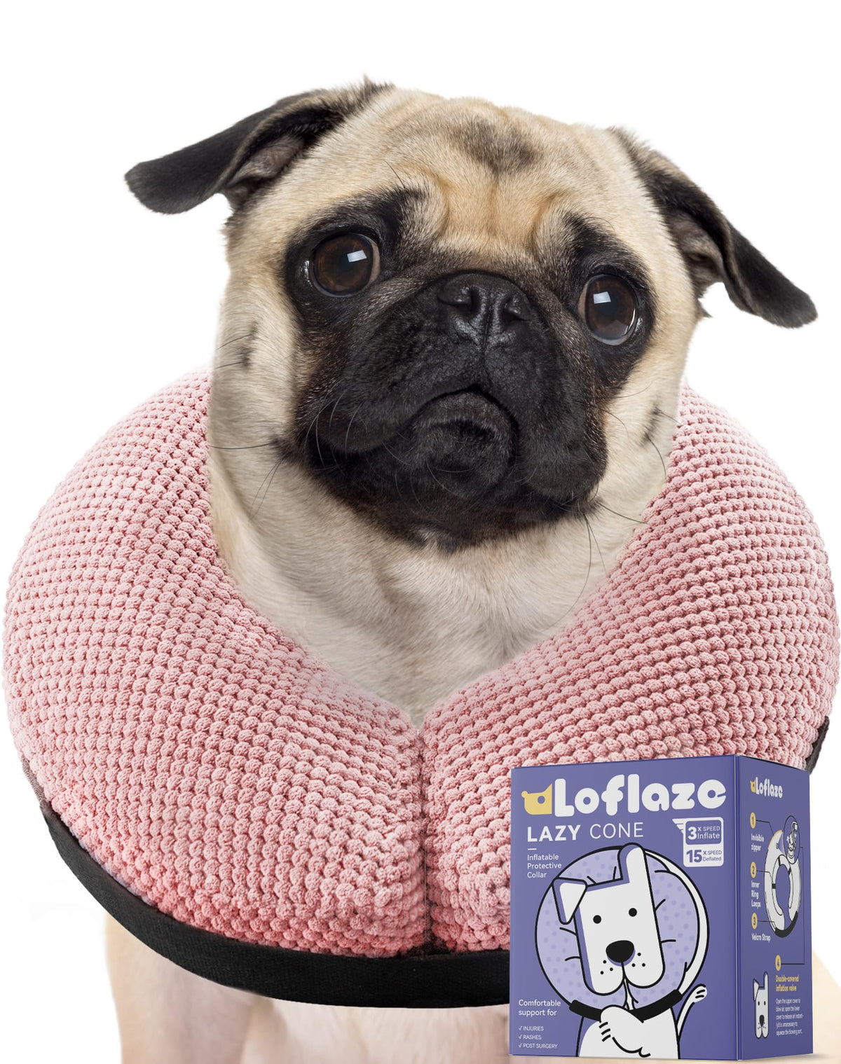 Loflaze Soft Inflatable Dog Cone Collar For Large Medium Small Dogs Cats After Surgery - Dog Neck Donut, E Collar, Elizabethan C