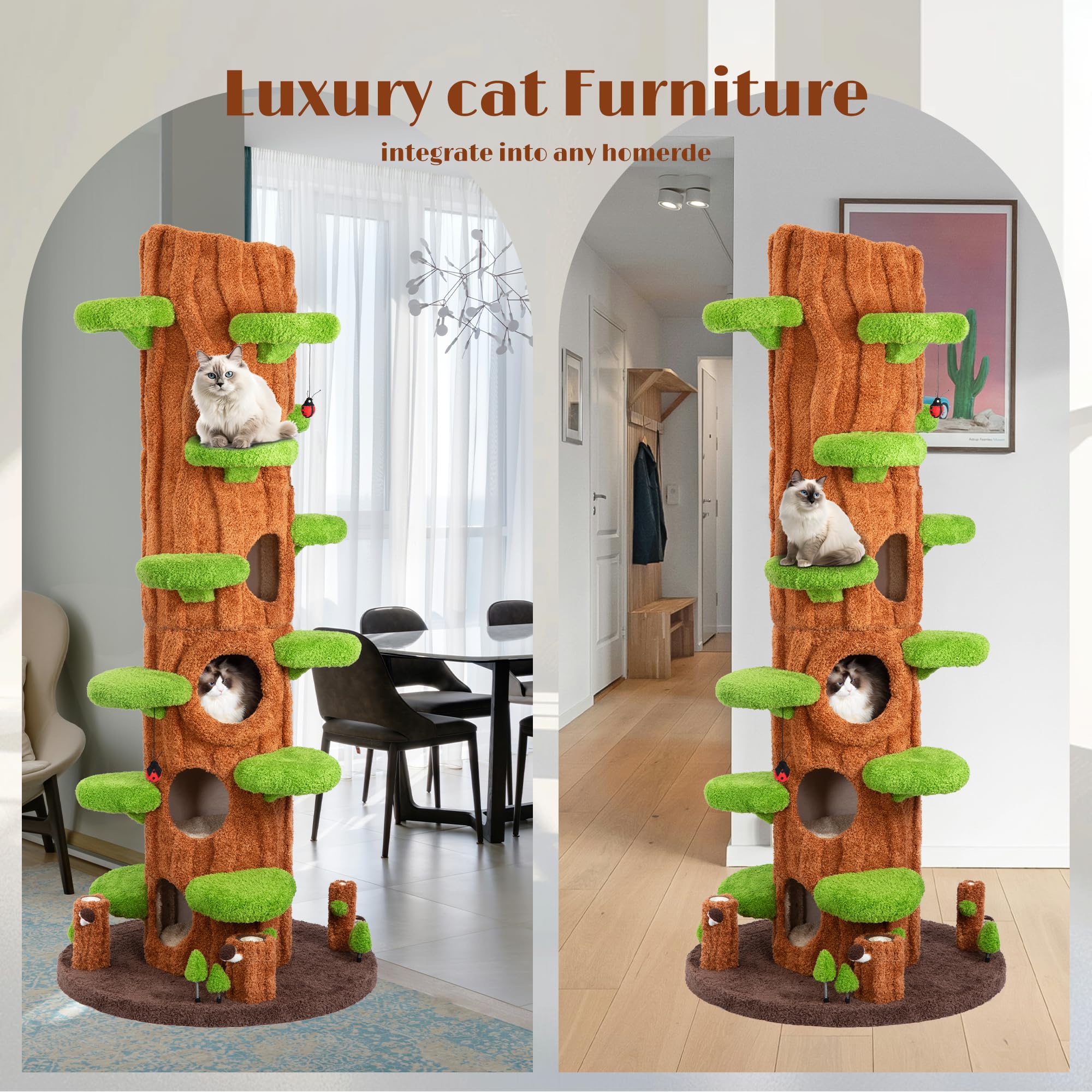 Kamaboko 90.5 Inch Luxury Cat Tree With Scratching Post, Tall Cat Tree Tower With Sisal Scratching Pad, Multiple Jumping Platfor
