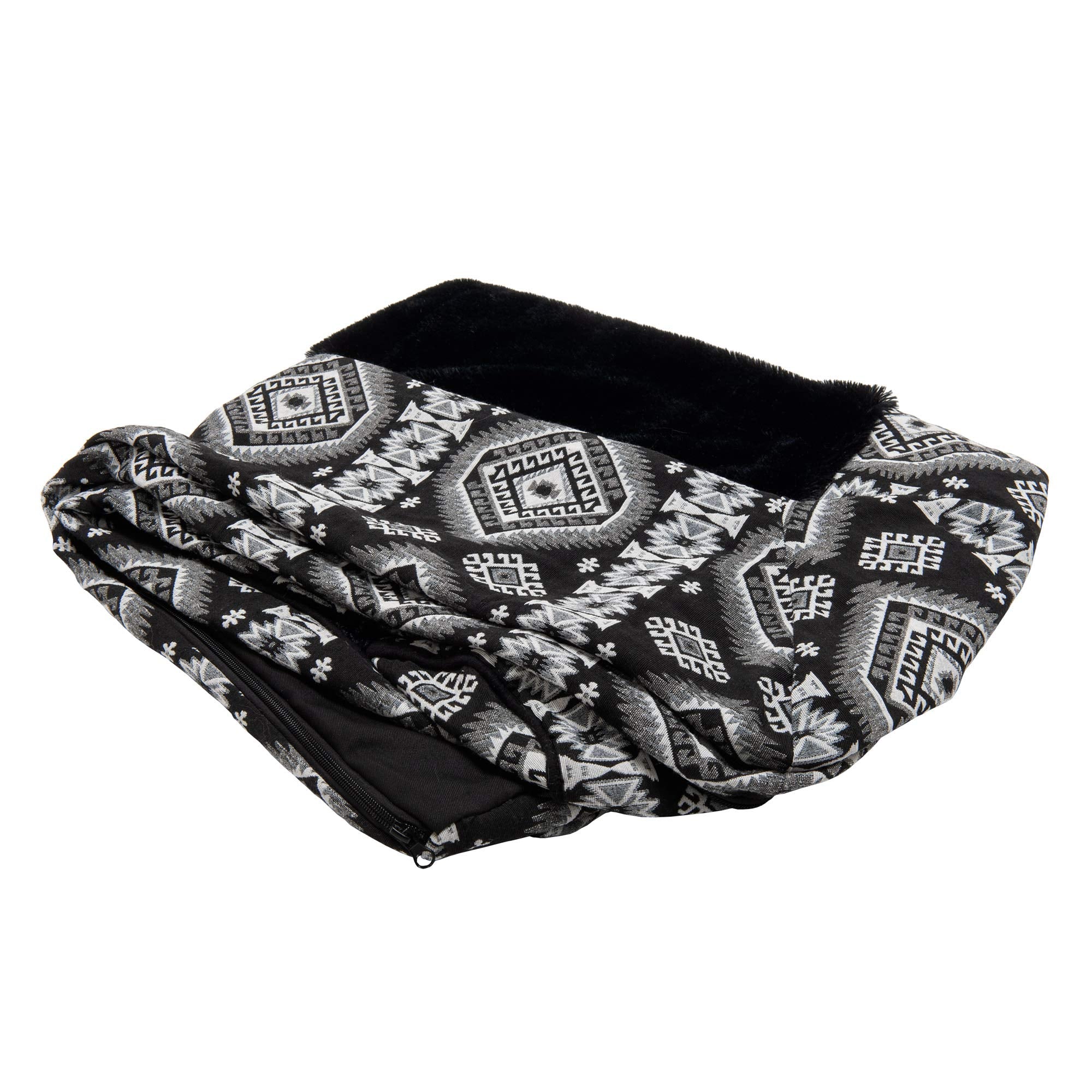 Furhaven Replacement Dog Bed Cover Plush & Southwest Kilim D  Cor Sofa-Style, Machine Washable - Black Medallion, Medium