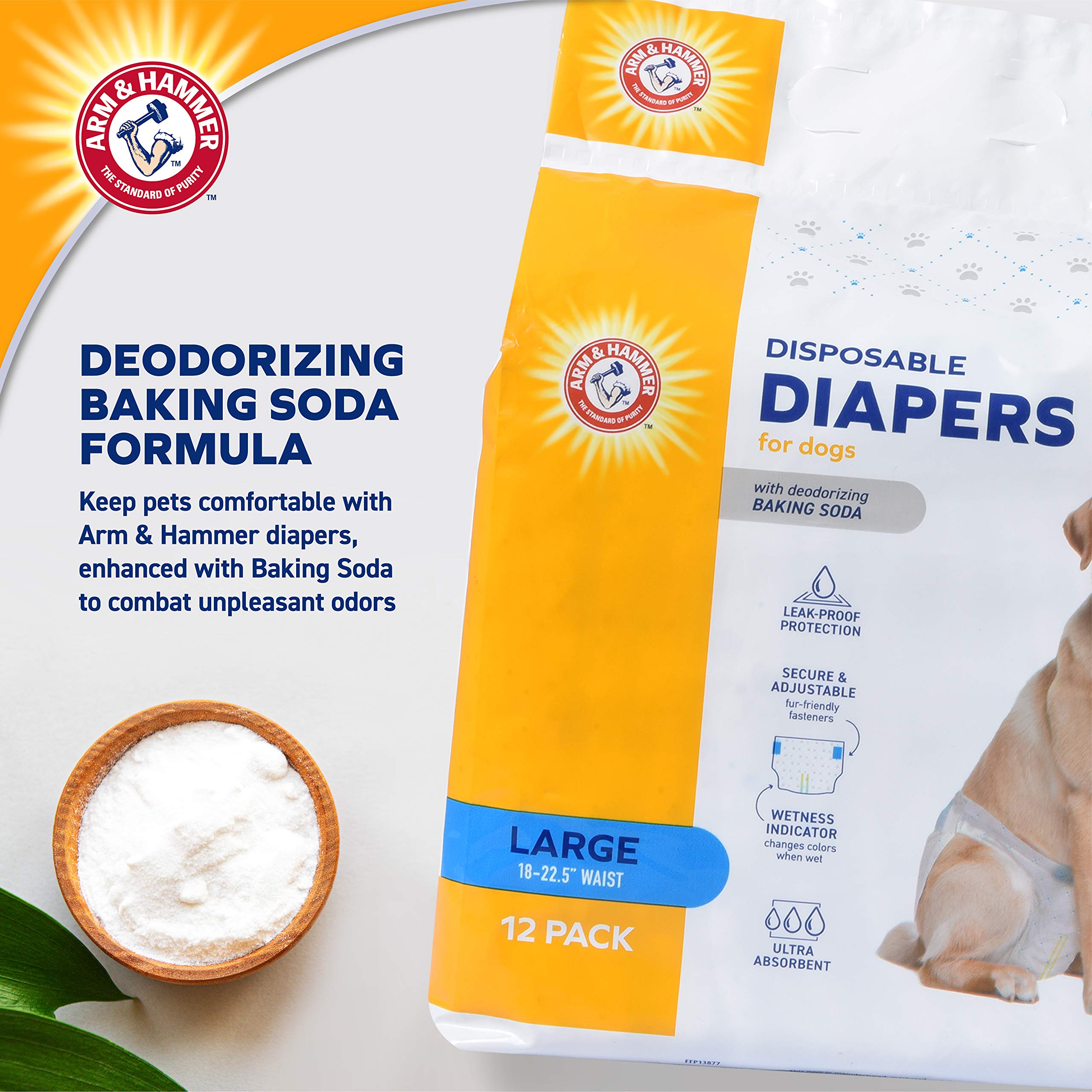 Arm & Hammer For Pets Female Dog Diapers, Size Large, 12 Count | Ultra-Absorbent, Adjustable Girl Dog Diapers With Leak-Proof Protection And Wetness Indicator
