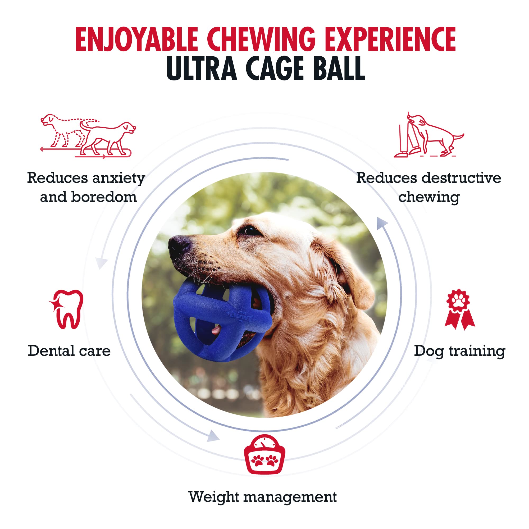 Tuff Pupper SuperChewer Tough Dog Cage Ball Toy - Large 4" Natural Rubber, Blue, Durable for Aggressive Chewers, Lifetime Replacement