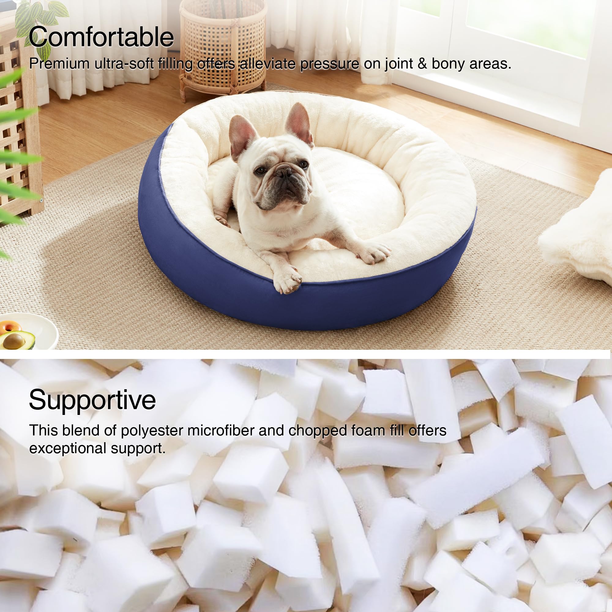 Love'S Cabin Round Donut Cat And Dog Cushion Bed, 25In Pet Bed For Small Or Medium Dogs, Anti-Slip & Water-Resistant Bottom, Soft Durable Fabric Pet Beds, Washable Calming Cat & Dog Bed Navy