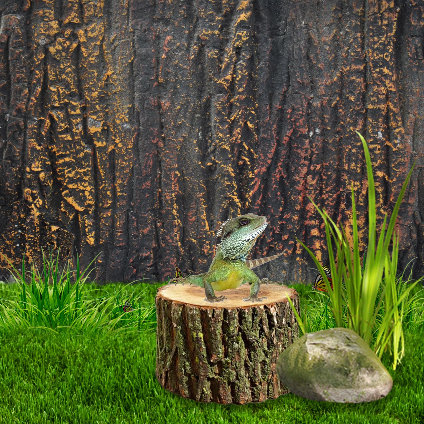 PINVNBY Reptile Terrarium Cork Background,17.72x11.02 Inches 3D Bearded Dragon Tank Backgrounds Wall Reptile Stereo Backdrop Amp