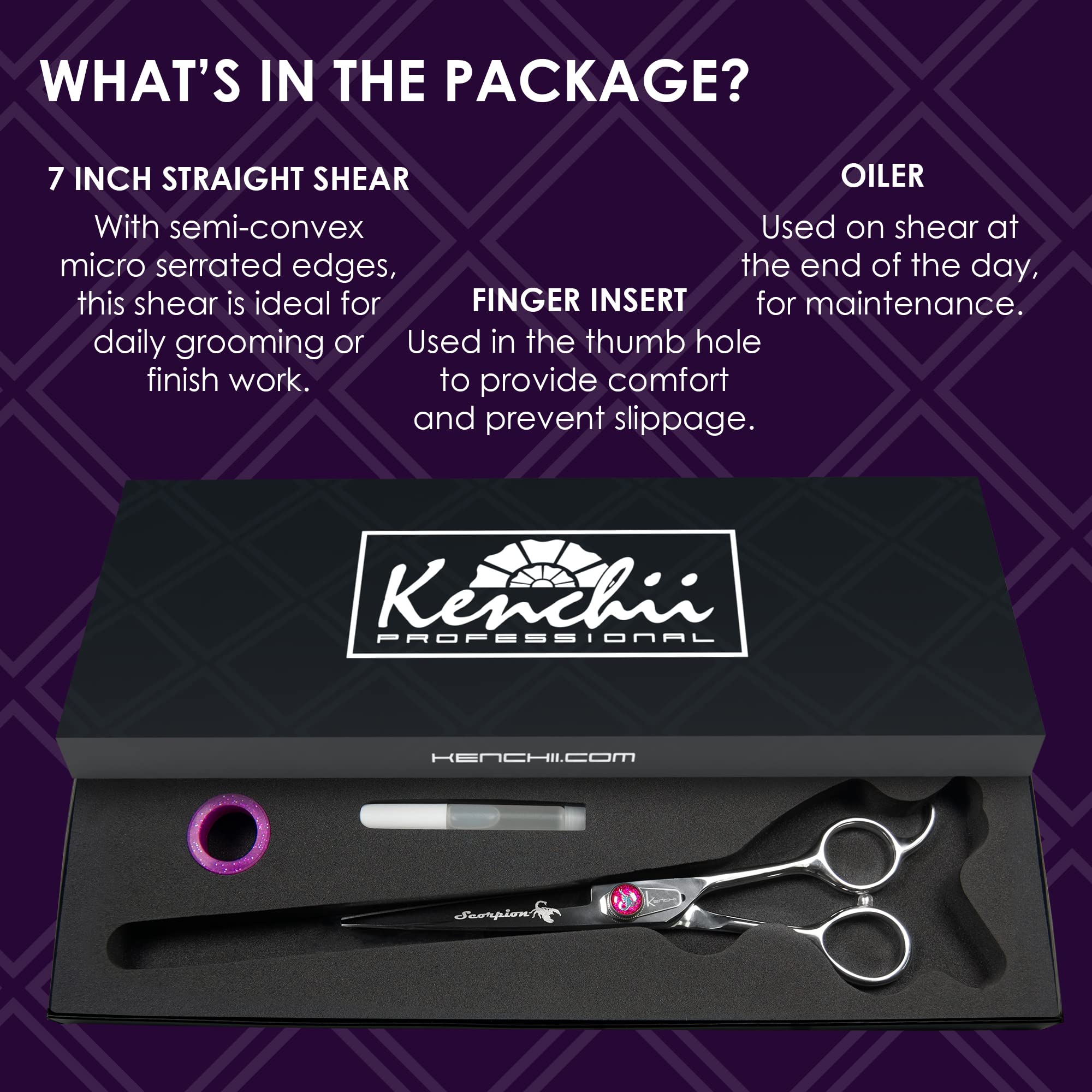 Kenchii Scorpion 7 Inch, Curved Grooming Scissors For Dogs And Pets - Premium Steel Scissors For Dog Grooming - Dog Shears Pet G