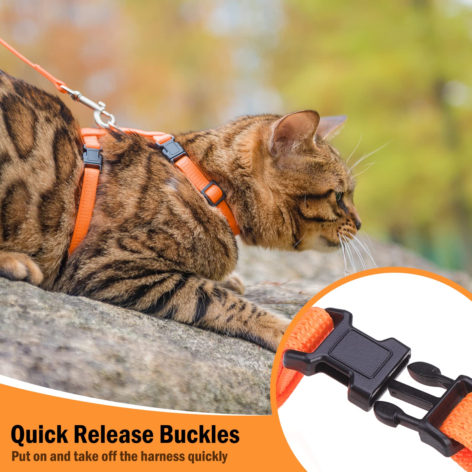 Pupteck Adjustable Cat Harness And Leash Set Escape Proof Kitten Strap Collar For Walking Travel, Orange