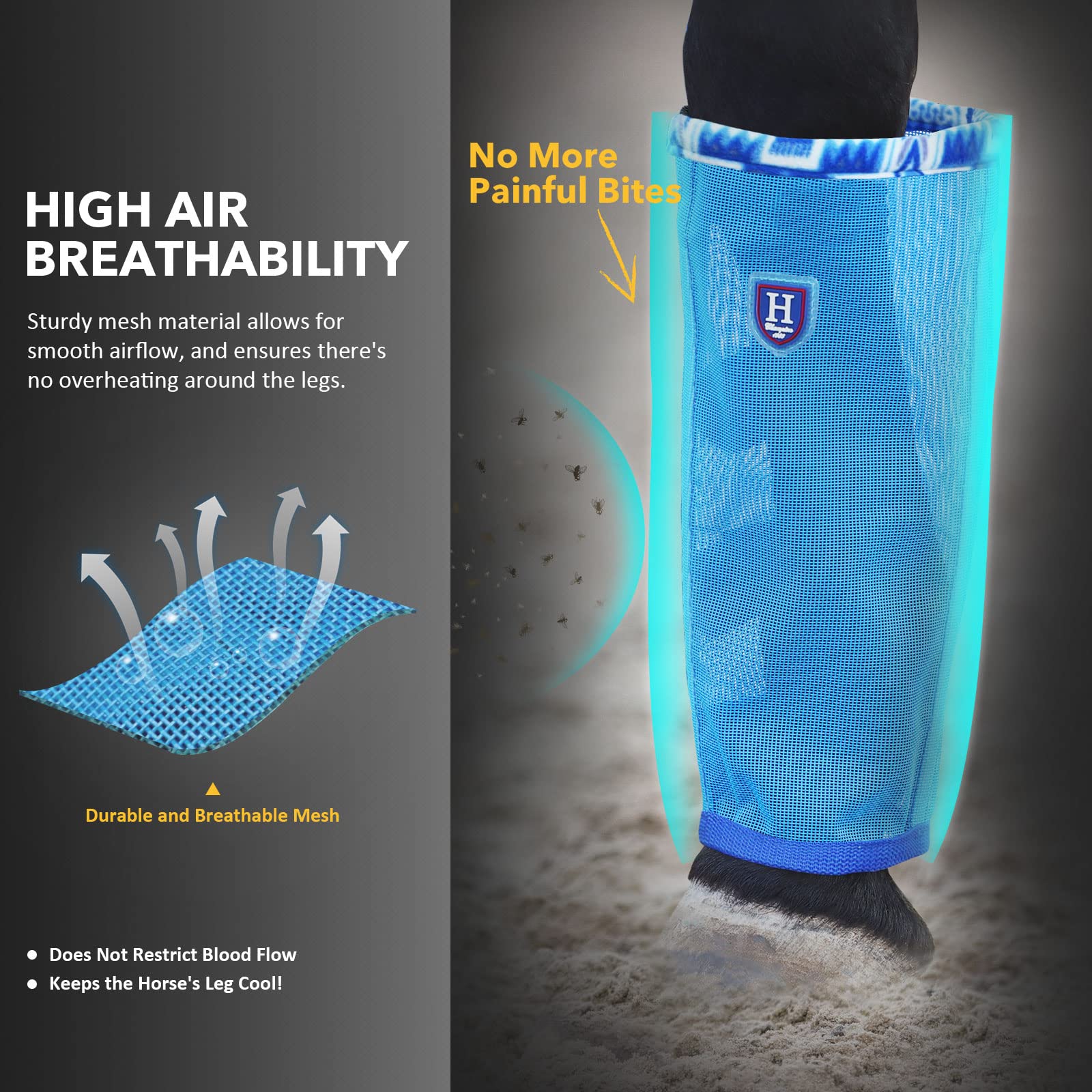 Caremaster Fine Mesh Fly Boots Loose Fitting & Non-Slip Horse Fly Leggings Fleece Air Flow (Set Of 4) Cool Blue Yearling