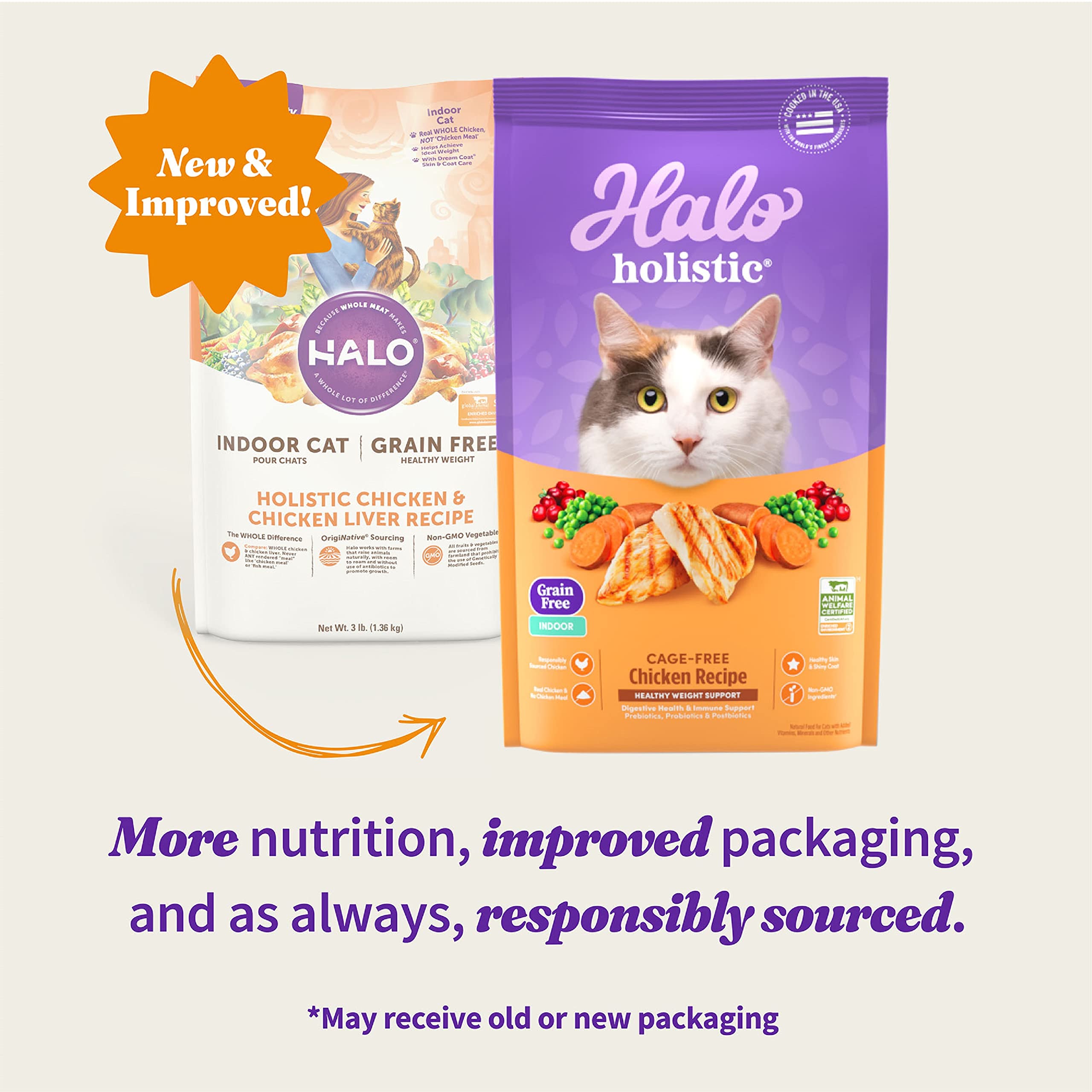Halo Holistic Cage Free Chicken Cat Food, Grain Free Dry Cat Food, For Healthy Weight Support, Kibble for Indoor Cats, 10 lb Bag
