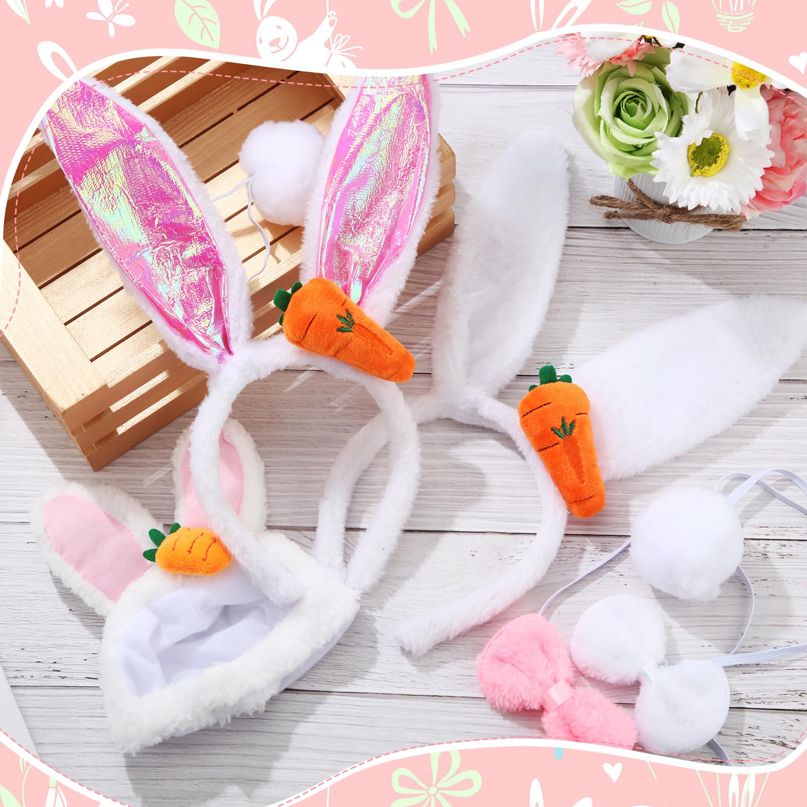 Weewooday 3 Set Dog Bunny Ears Easter Costume, Dog Headband Cat Rabbit Ear Hat Cute Pet Bow Collar Puppy Plush Tail For Pet East