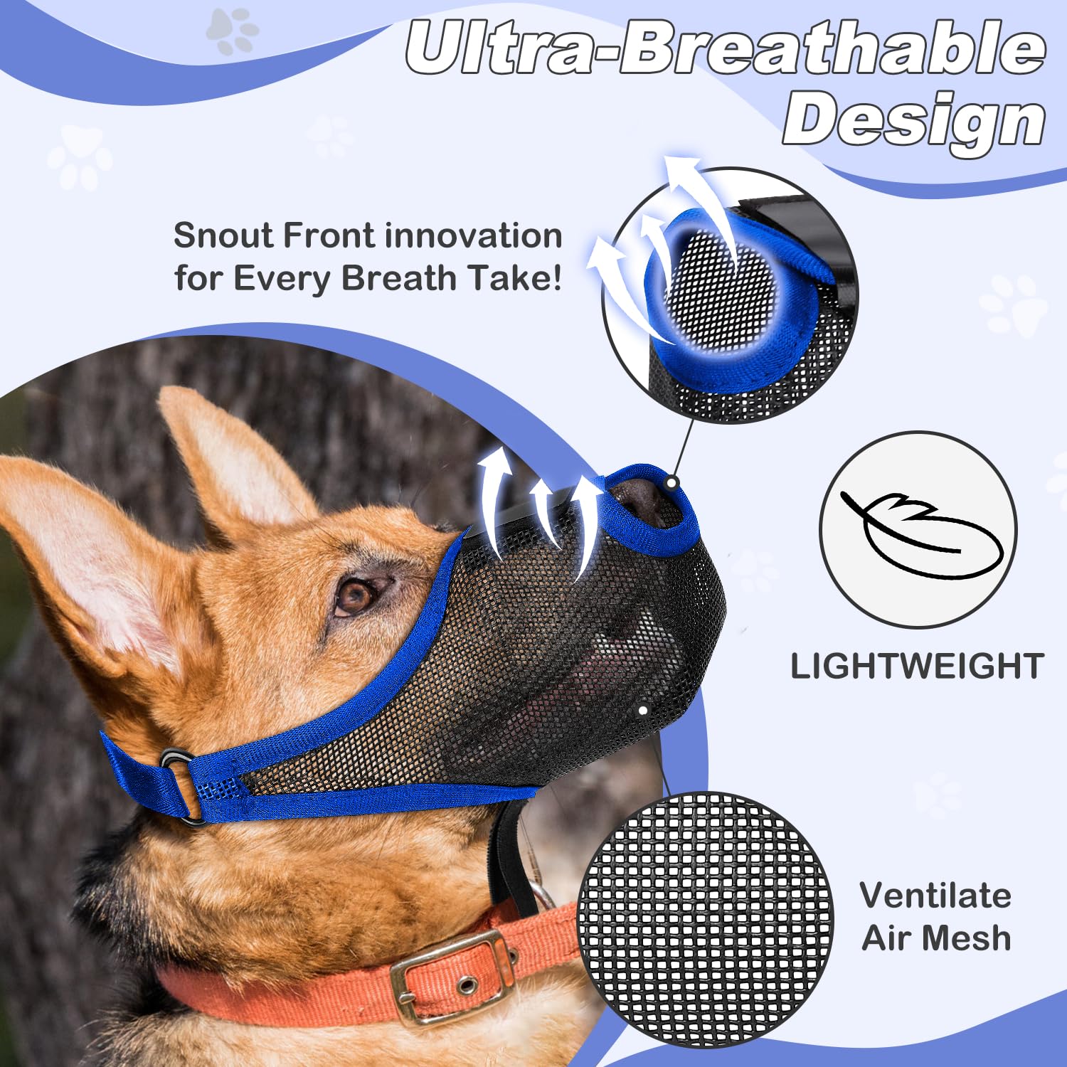 Dog Muzzle, Soft Air Mesh Muzzle For Small Medium Large Dogs Anti Biting Barking Chewing Scavenging, Breathable Adjustable Loop