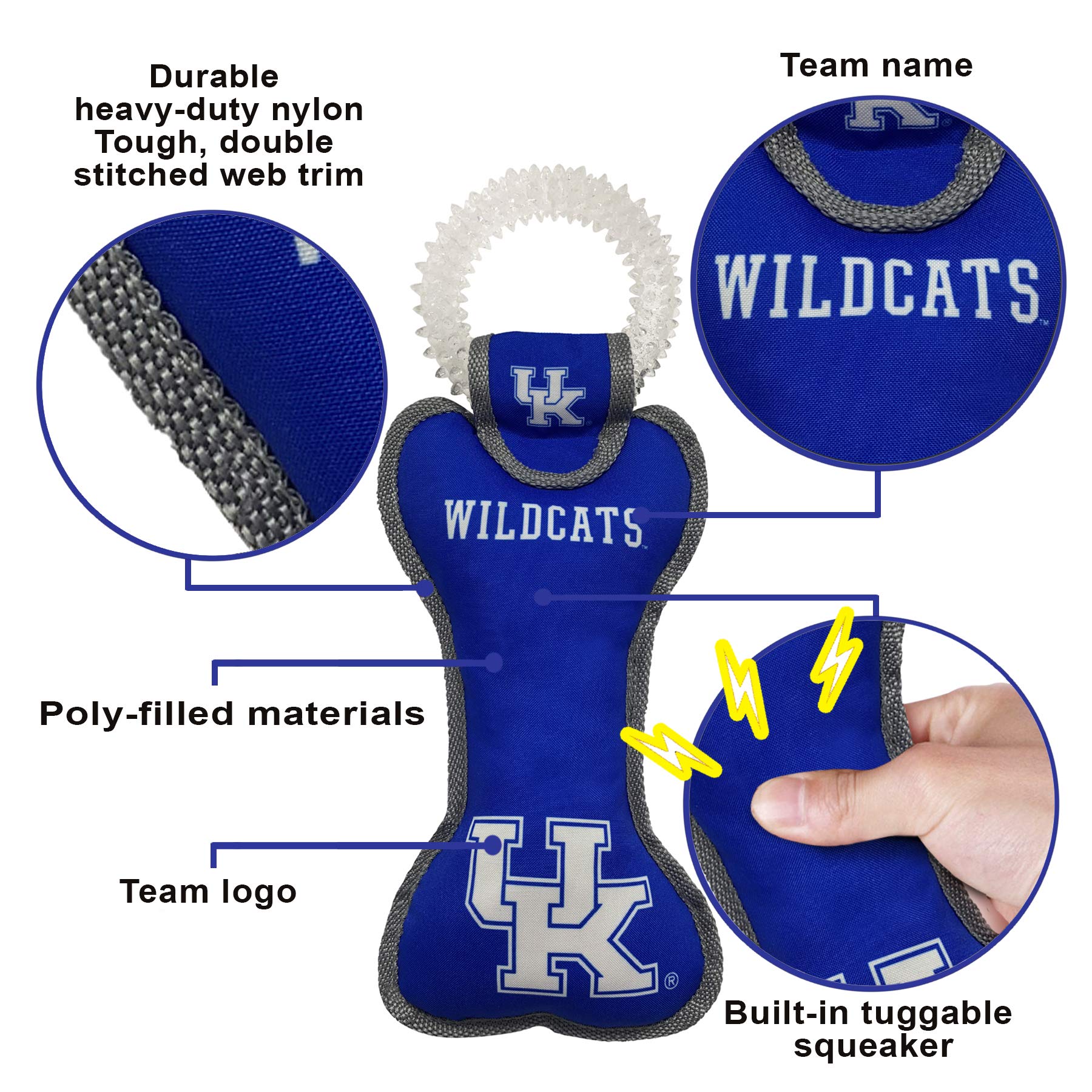 Pets First Ncaa Kentucky Wildcats Dental Dog Tug Toy With Squeaker. Tough Pet Toy For Healthy Fun, Teething & Cleaning Pets Teet