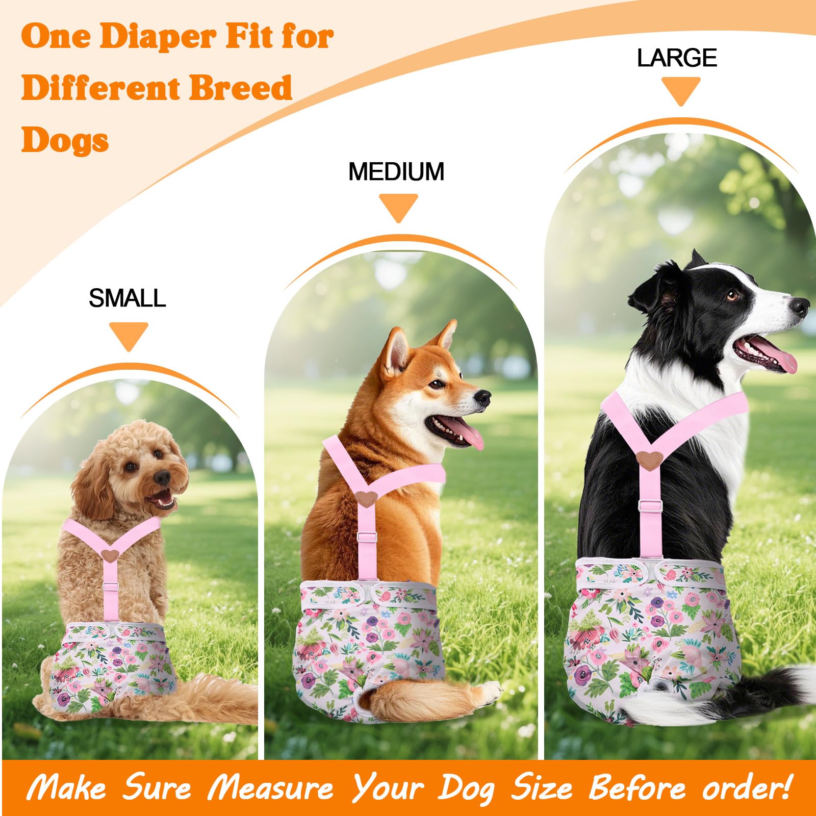 3 Pack Washable Female Dog Diaper,Reusable Fixed Doggie Diapers Super Absorbent Leakproof For Small Medium Large Dog In Heat Cyc