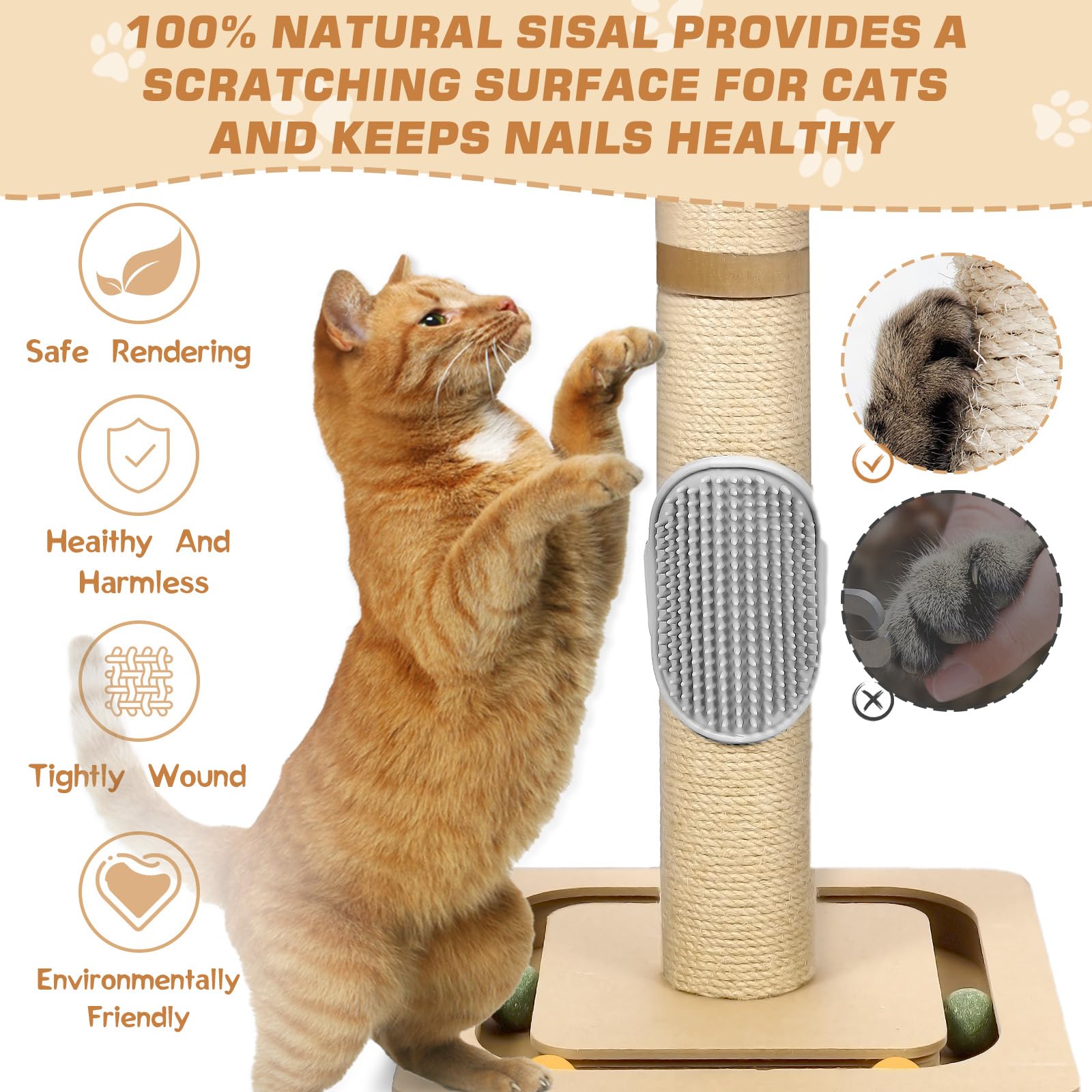 27    Tall Cat Tree For Kittens, Jute Scratching Post With Hanging Toy And Ball Track For Kitten & Adult Cats, Small Cat Tower W