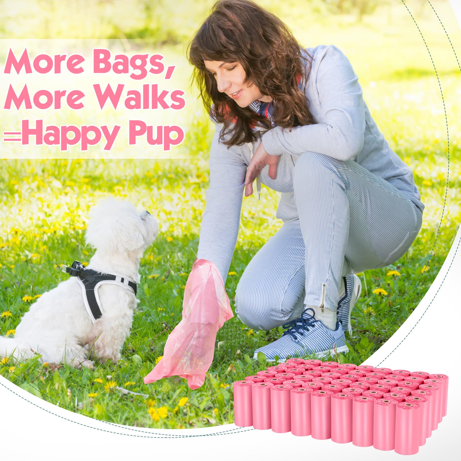 Lifegogo 1140 Counts 57 Rolls Unscented Doggy Poop Bags, Leak-Proof, Easy Tear-Off, Pink (13 x 9 Inches)
