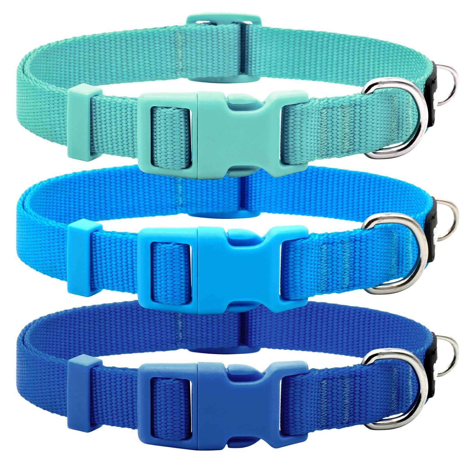 Azuza 3 Pack Dog Collars Comfortable And Adjustable Nylon Dog Collars For Medium Dogs, M (14-20Inch),Green, Blue And Royal Blue