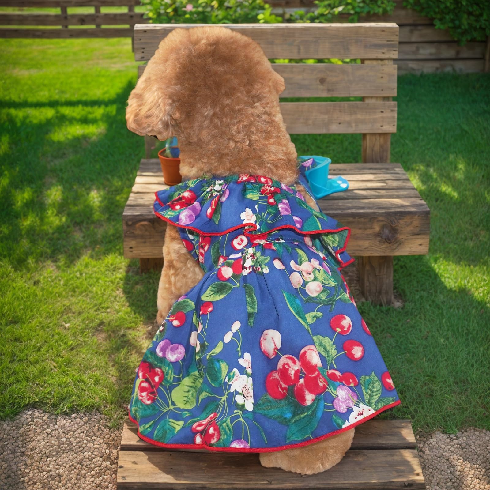 Topkins Dog Dress, Dog Evening Dress With Lace-Up, Cute Dog Sundress With Pretty Prints For Small Dog (Blue, S)