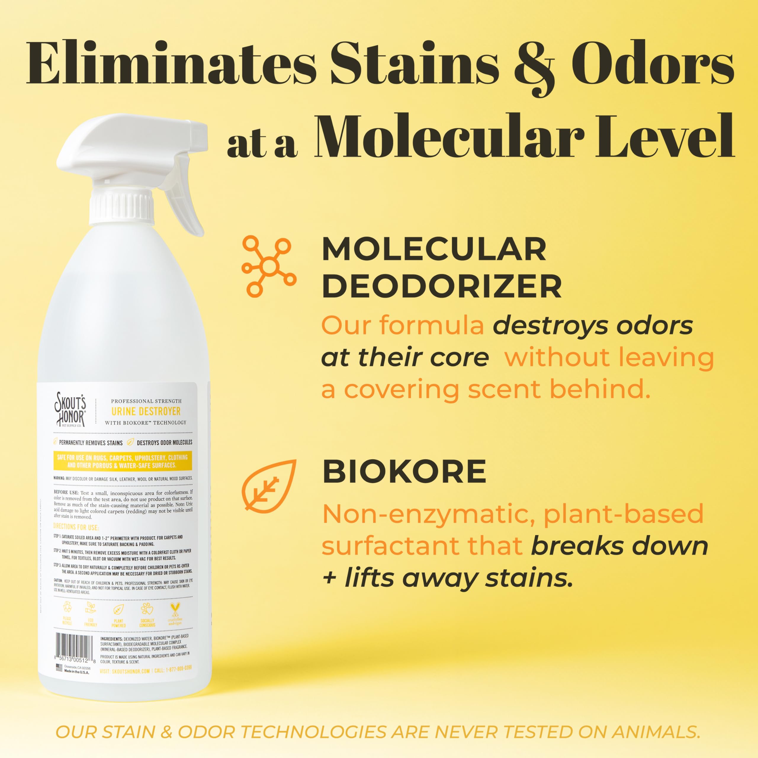 Skout'S Honor Dog Urine Destroyer, Professional Strength, Plant-Powered, Cruelty-Free Urine Eliminator For Carpets And Indoor Li