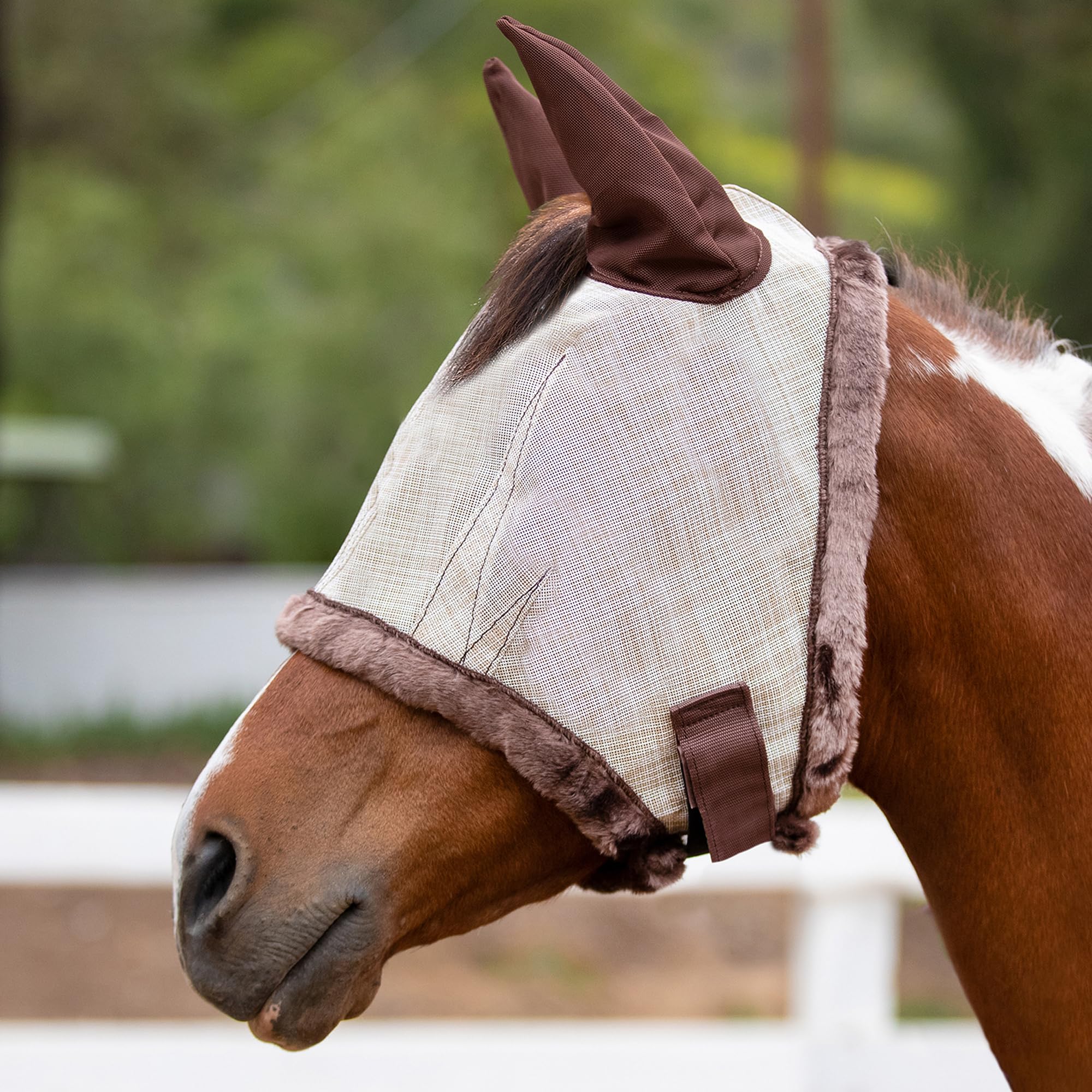 Fly Mask with Soft Ears w/Fleece Desert-Sand/XLarge - Large Horse (1200-1500lbs)