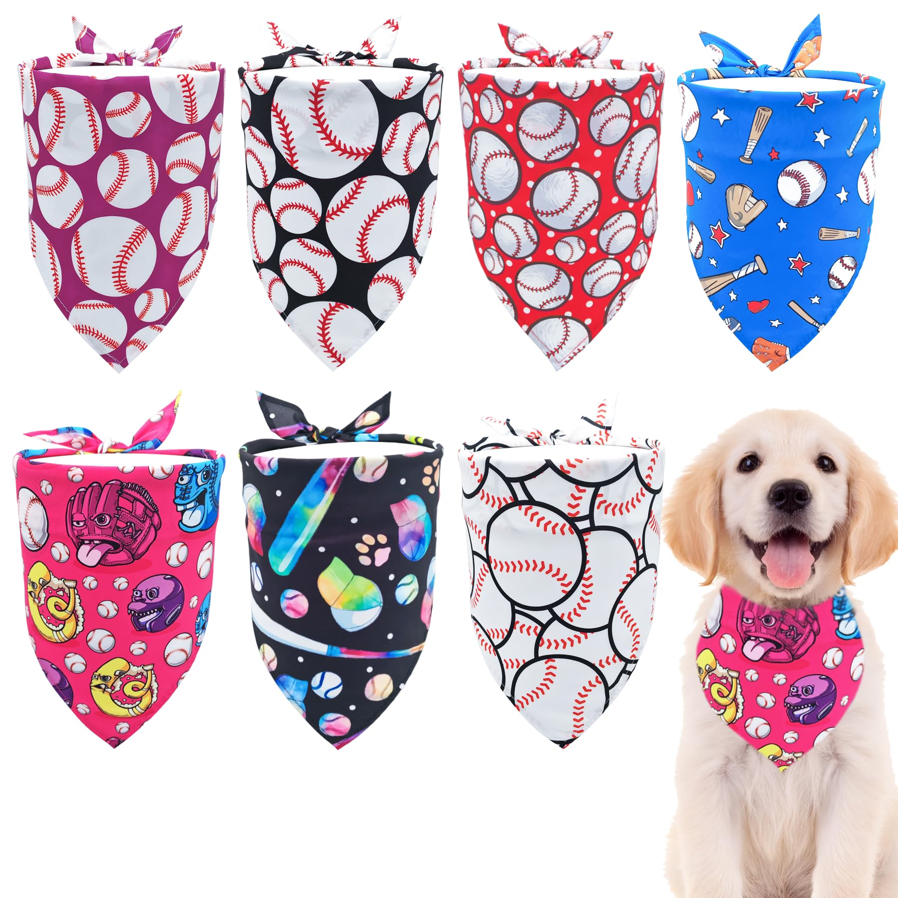 Pai Sence 7 Pcs Small Dog Bandanas Baseball 25 Inch Polyester Dog Bandana For Medium Cats Large Scarves Game Day Grooming M