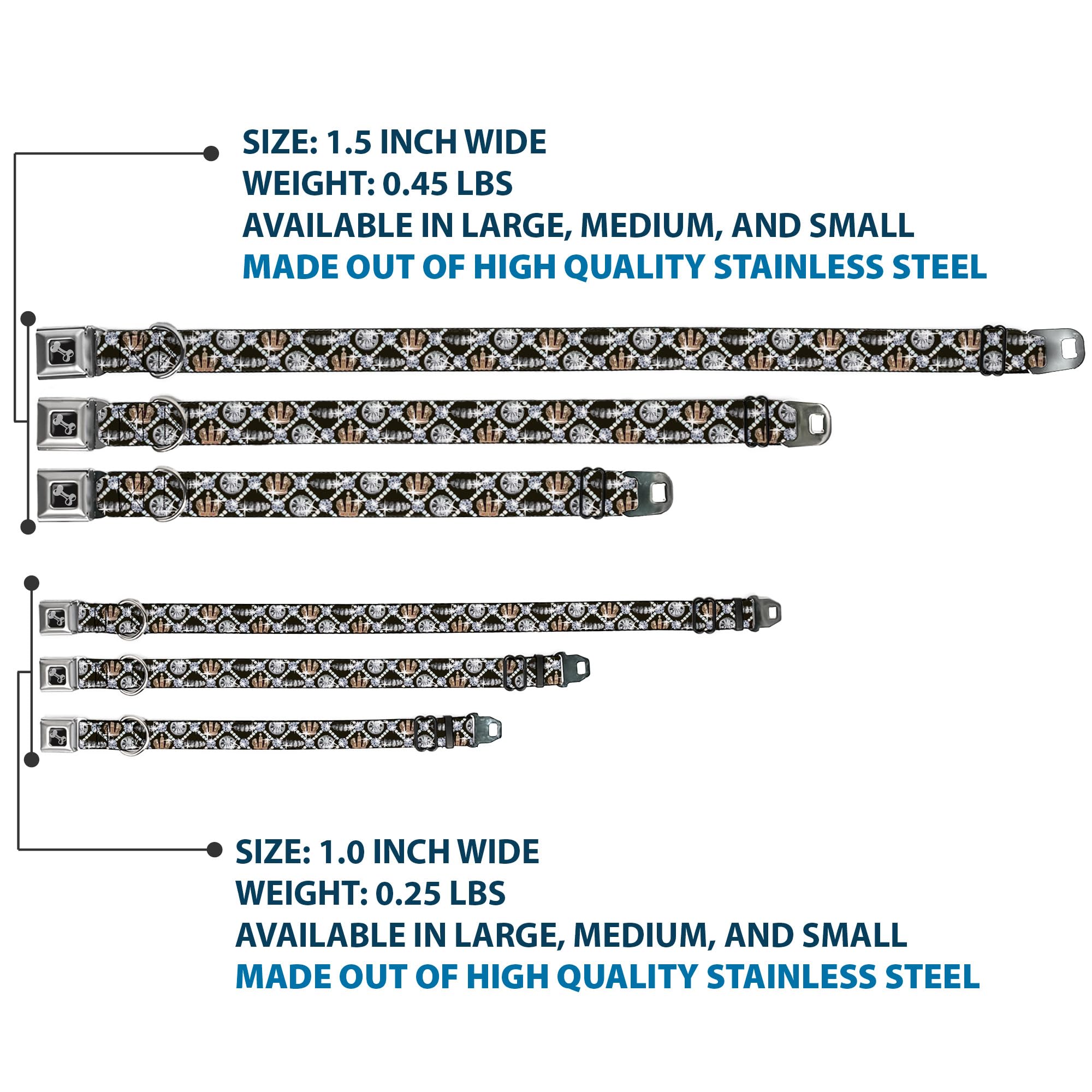 Buckle-Down Seatbelt Buckle Dog Collar - Bling - 1' Wide - Fits 15-26' Neck - Large