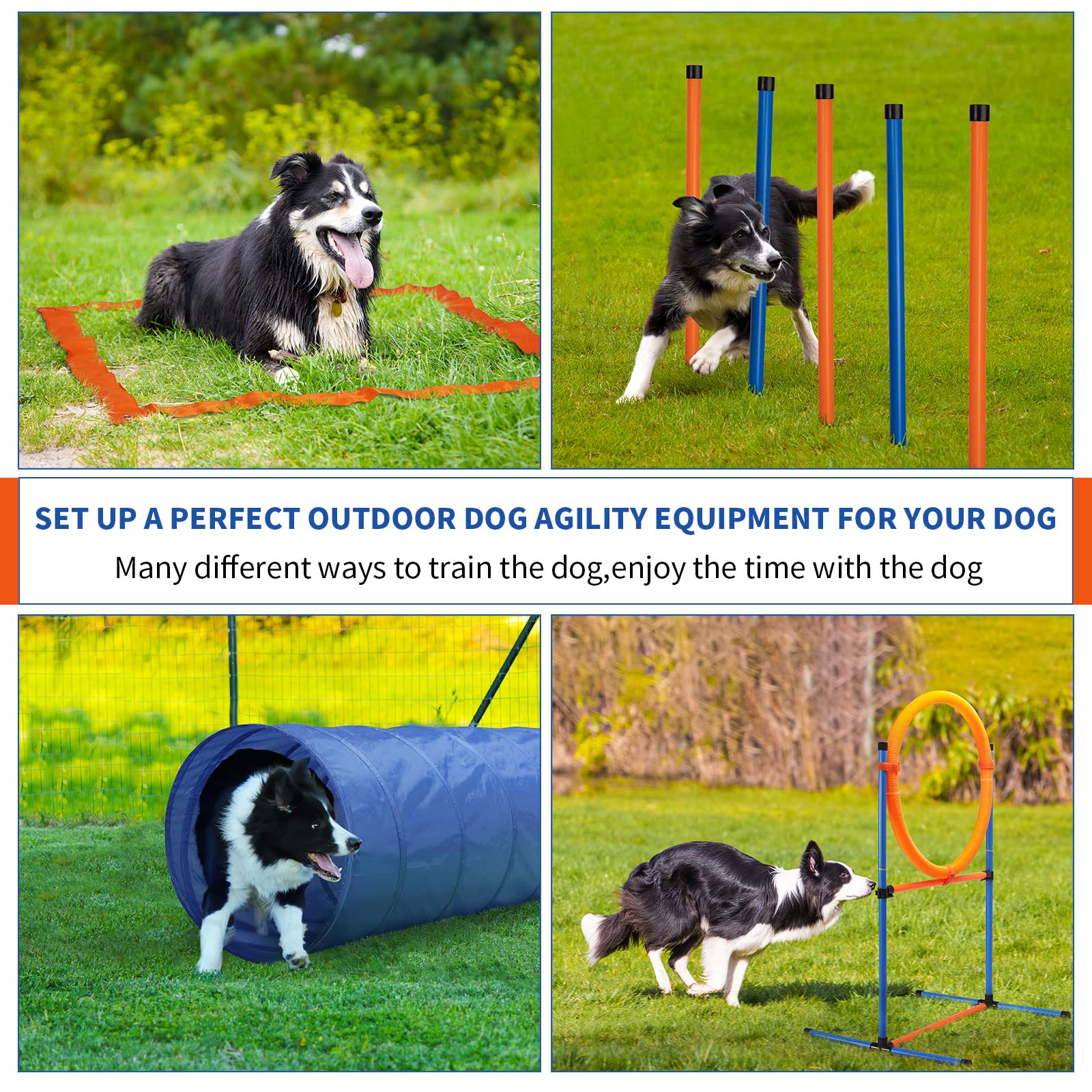 JMMPOO Dog Agility Training Equipment, 60-Piece Dog Obstacle Course Training Starter Kit Pet Outdoor Game with Tunnel, Agility H