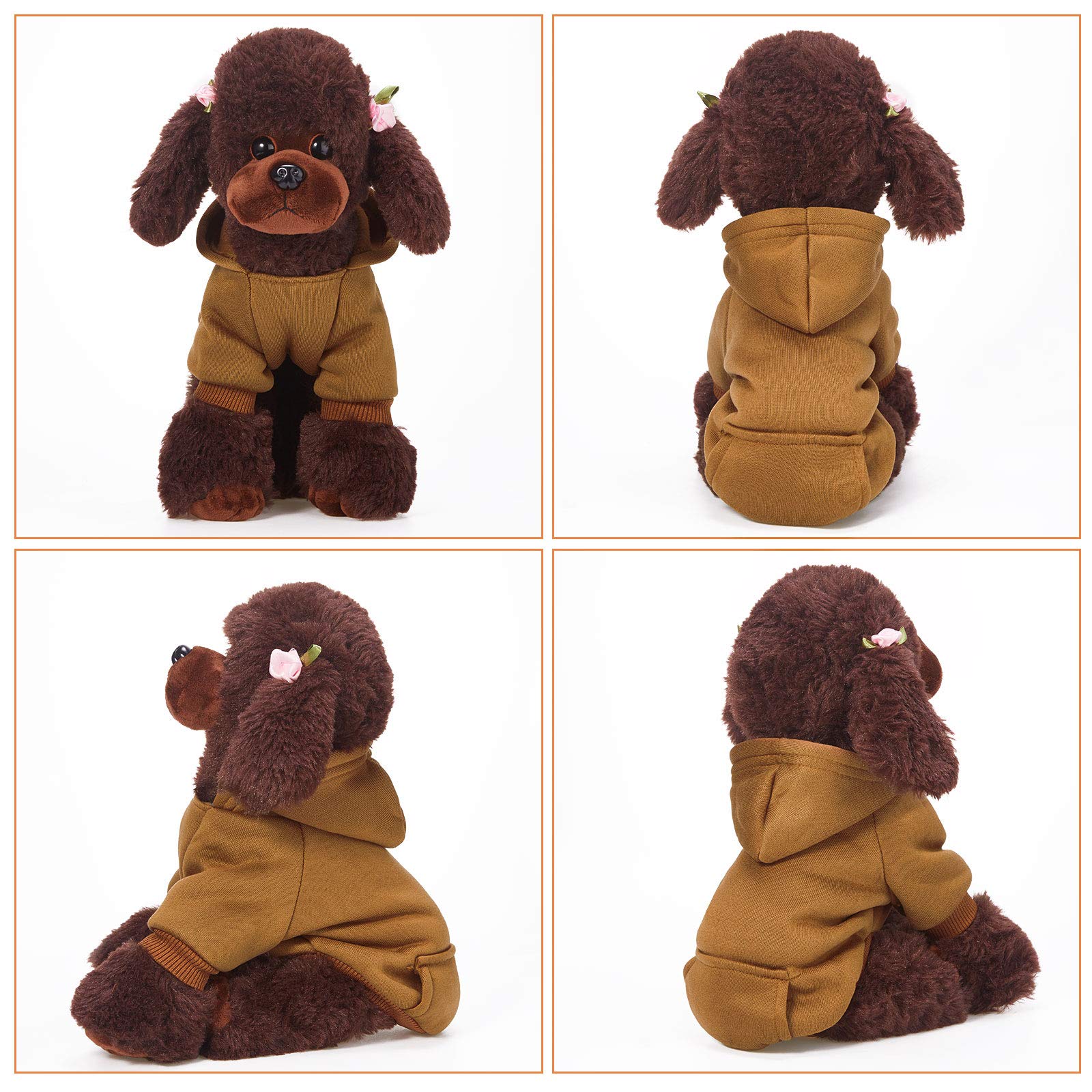 2 Pieces Winter Dog Hoodie Warm Small Dog Sweatshirts with Pocket Cotton Coat for Chihuahua Clothes Puppy Costume(S,Orange, Brow