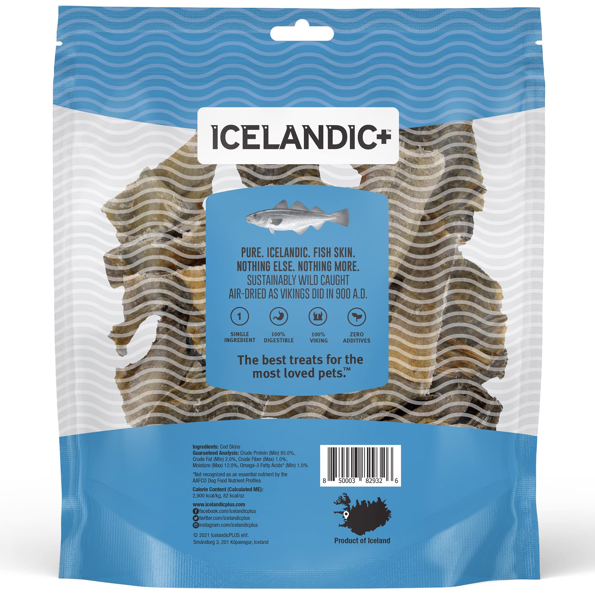 Icelandic+ Cod Skin Pieces - 8oz Bag - Pure Fish Dog Treats, Wild- Caught & Air-Dried, Single Ingredient Snacks, Pet Chews, Just