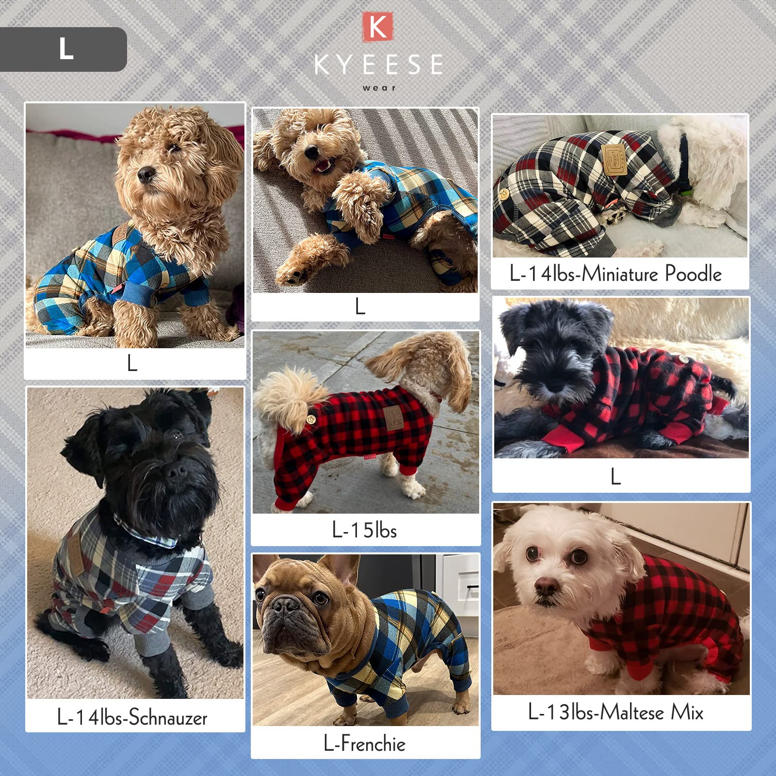 Kyeese Dogs Pajama Plaid Soft Material Lightweight Dog Pajamas Onesie Pet Pjs Dog Hair Cover Dog Clothes