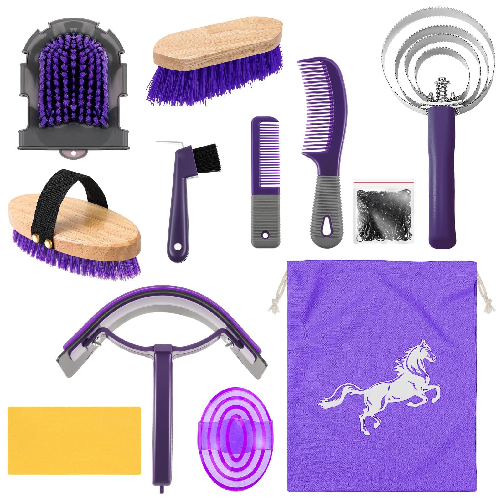 Abbylike 12 Pieces Horse Grooming Kit Racing Festival Tack Room Supplies Horse Brush Sets Equine Care Cleaning Kit Shedding Groo