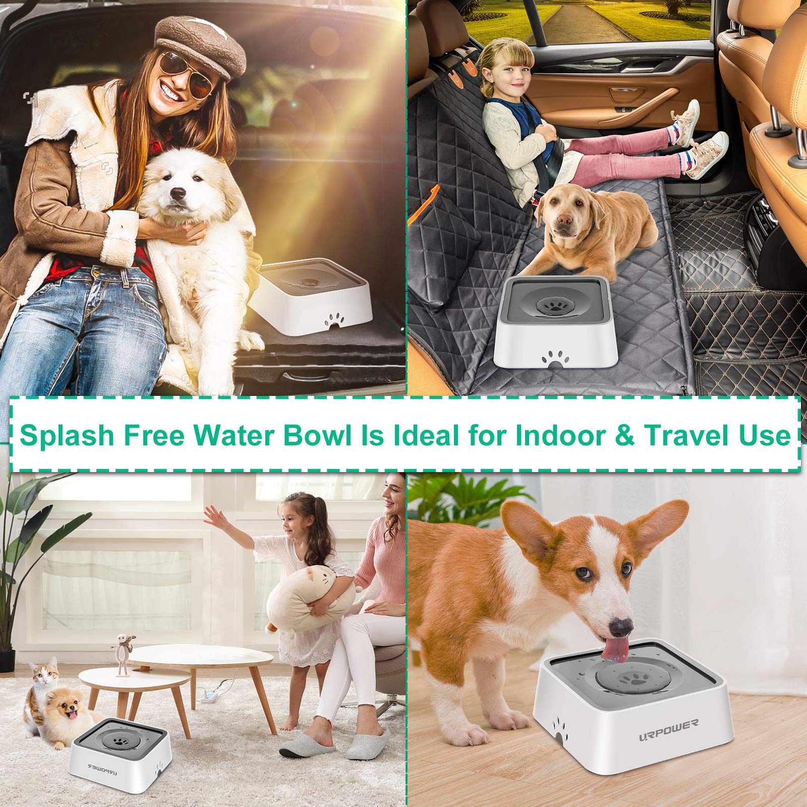 URPOWER 2.5L Grey Dog Water Bowl - No Spill Pet Water Dispenser for Dogs, Cats & Pets, Travel-Friendly Slow Feeder, 85oz Capacity